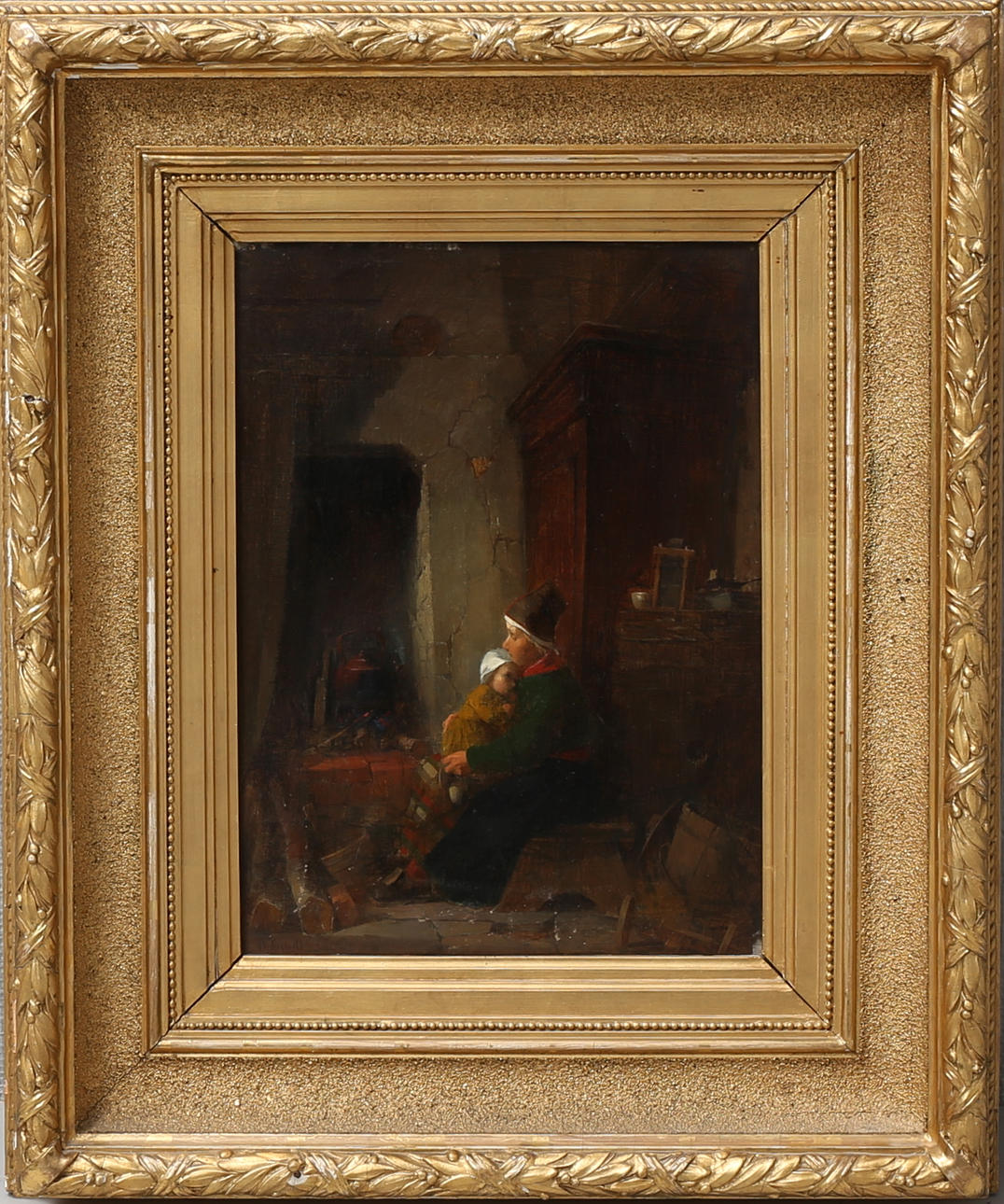 ANDERS KOSKULL. Interiör med kvinna och barn. Olja på duk, signerad.