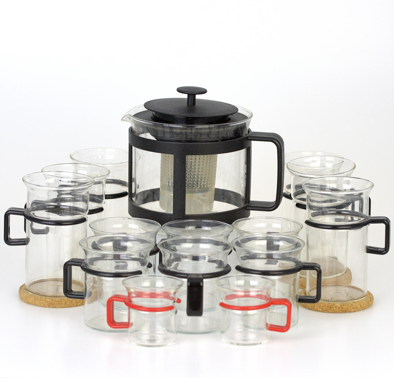 TE-& KAFFESERVIS, 15 delar, glas, plast, Bodum Danmark.