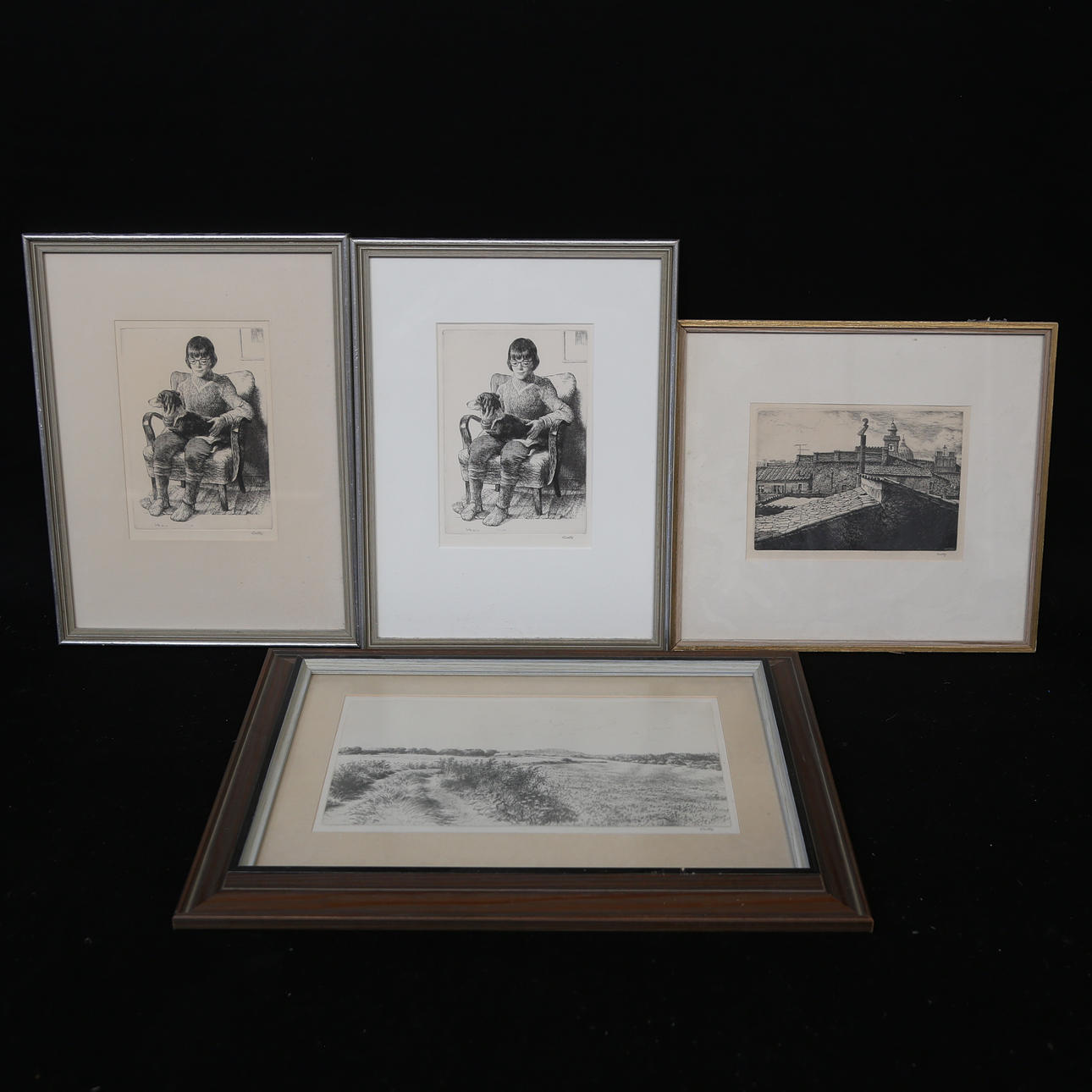 FOLKE GULLBY. etchings, 4 pieces, signed.