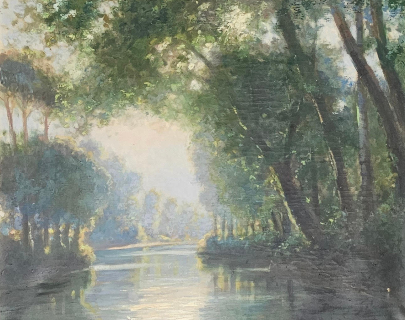 DOMINGO SOLER. RIVER LANDSCAPE, OIL ON CANVAS.