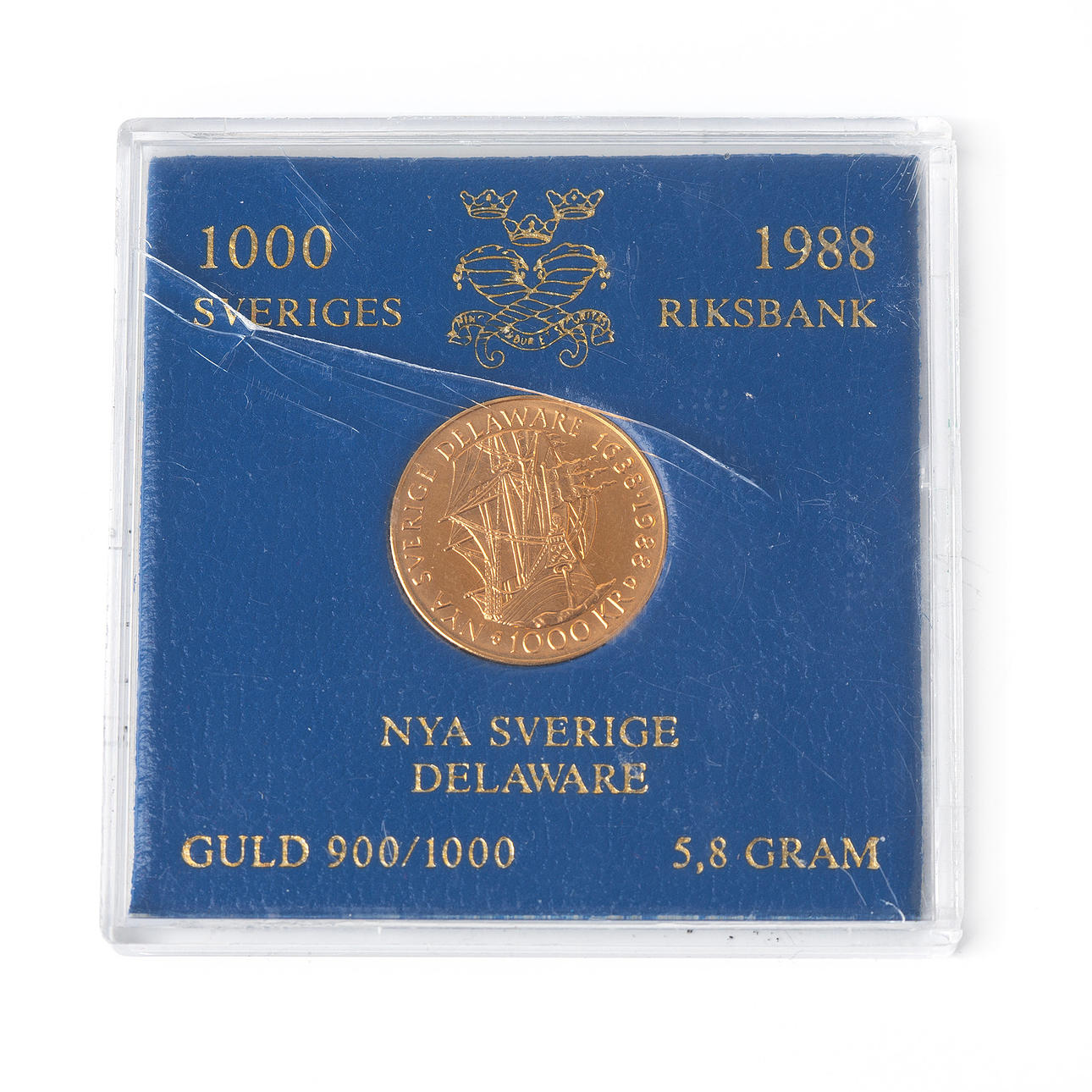 A COMMEMORATIVE COIN, 21.6k gold, SEK 1000, New Sweden Delaware 1638 ...