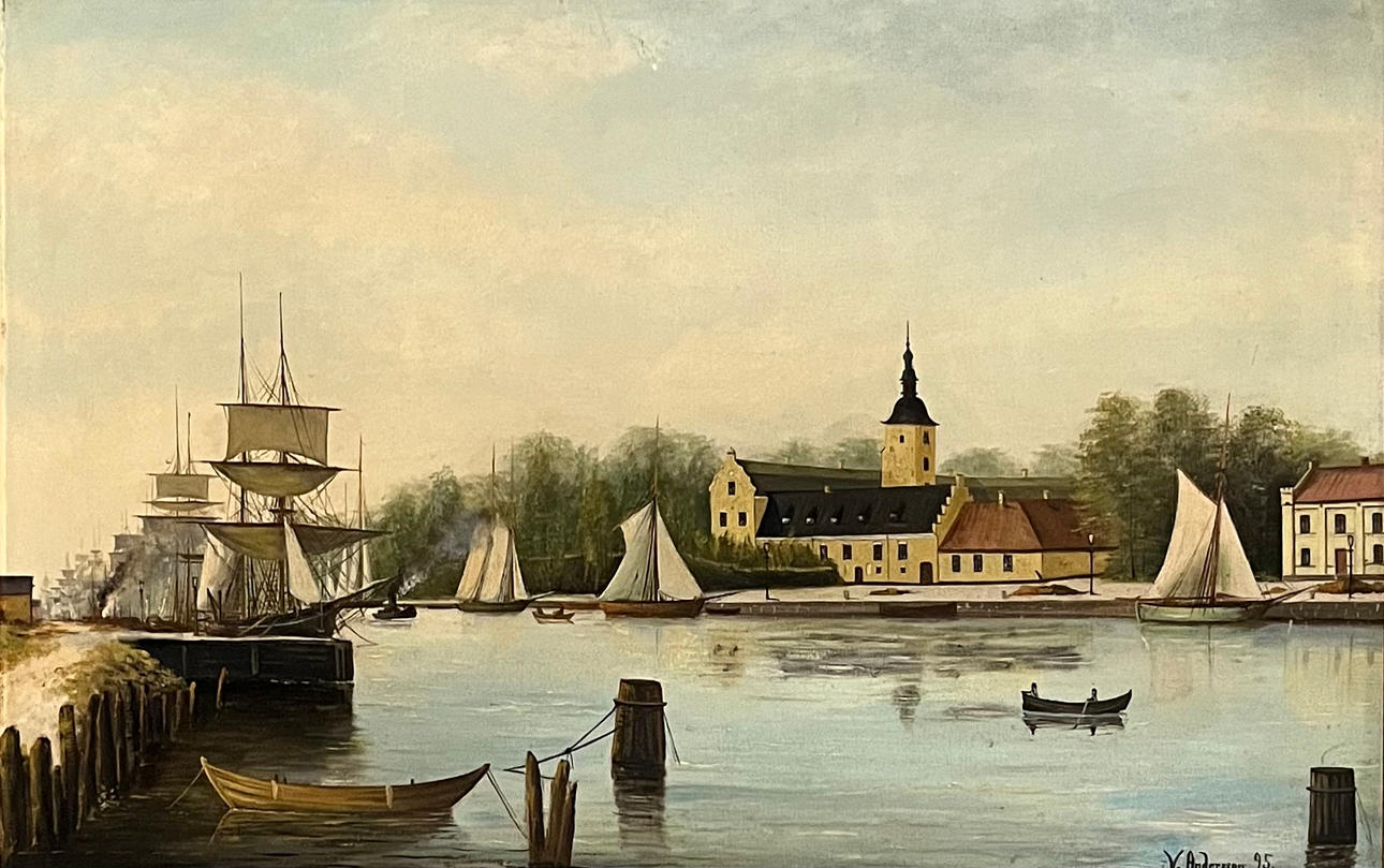 OIDENTIFIERAD KONSTNÄR. Halmstad Castle. Oil on panel, signed and dated V. Andersson 95.