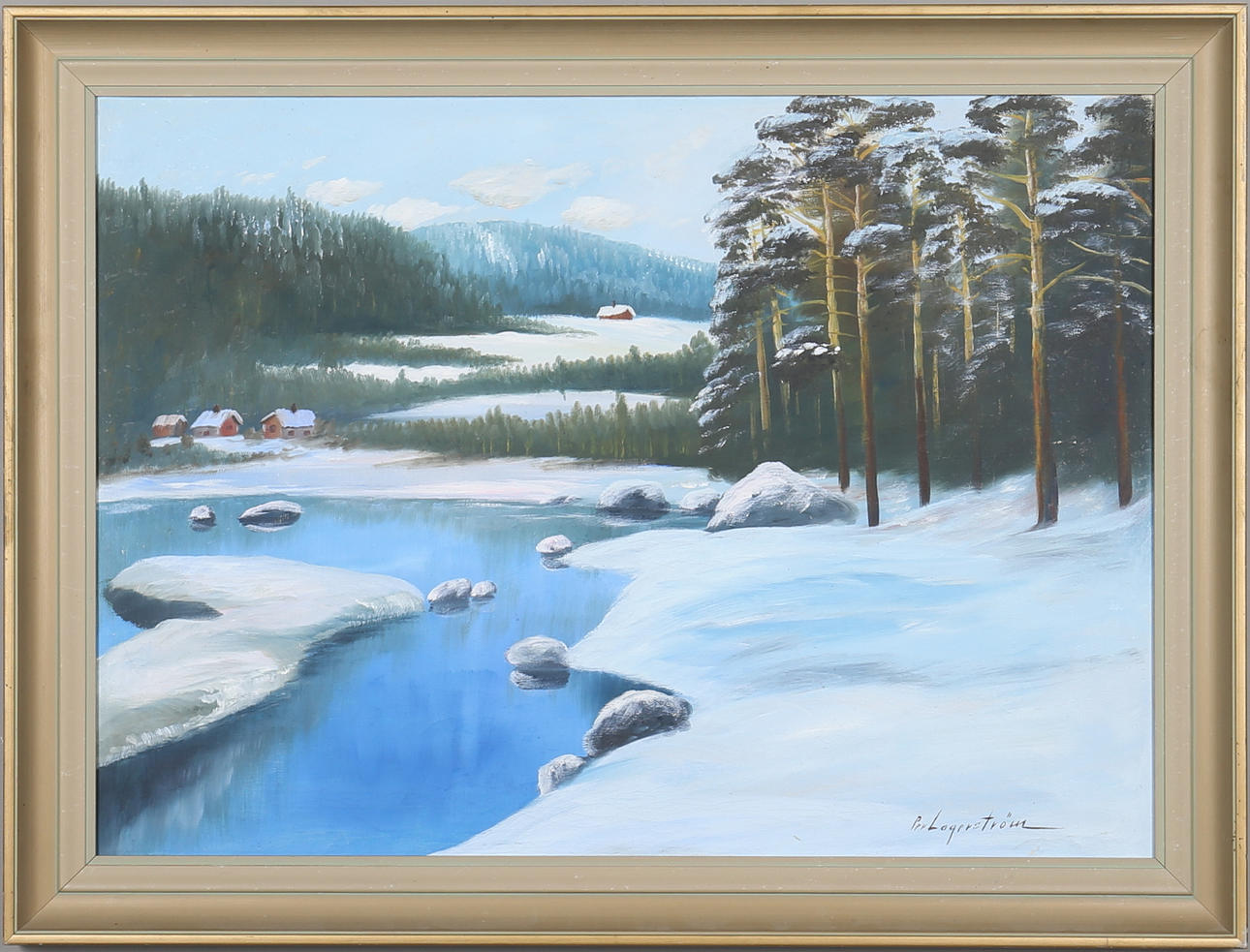 PER LAGERSTRÖM. Vinterlandskap, olja på duk, signerad.