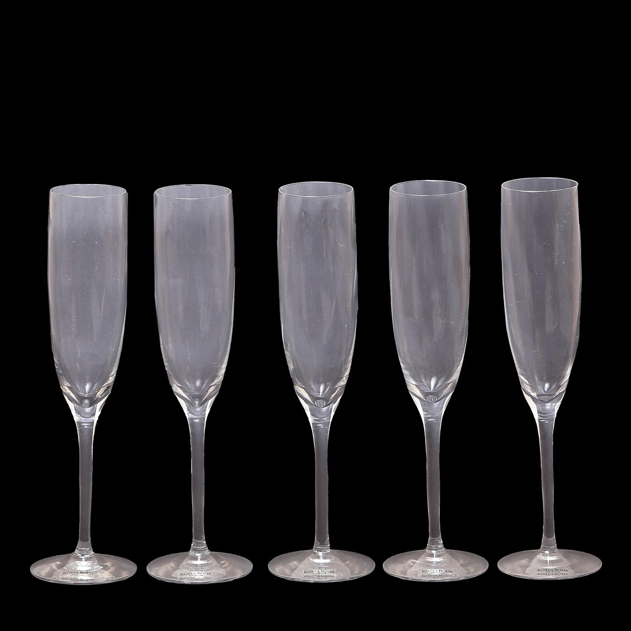 BERTIL VALLIEN. CHATEAU, 5 CHAMPAGNEGLAS, COSTA BODA.