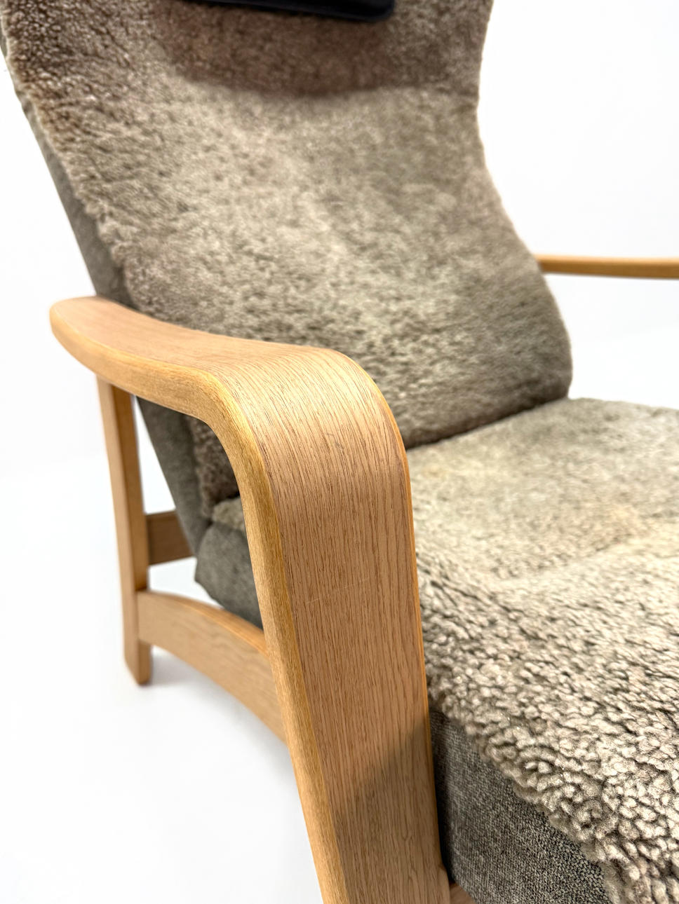 ARMCHAIR WITH FOOTSTOOL, leather, sheepskin.