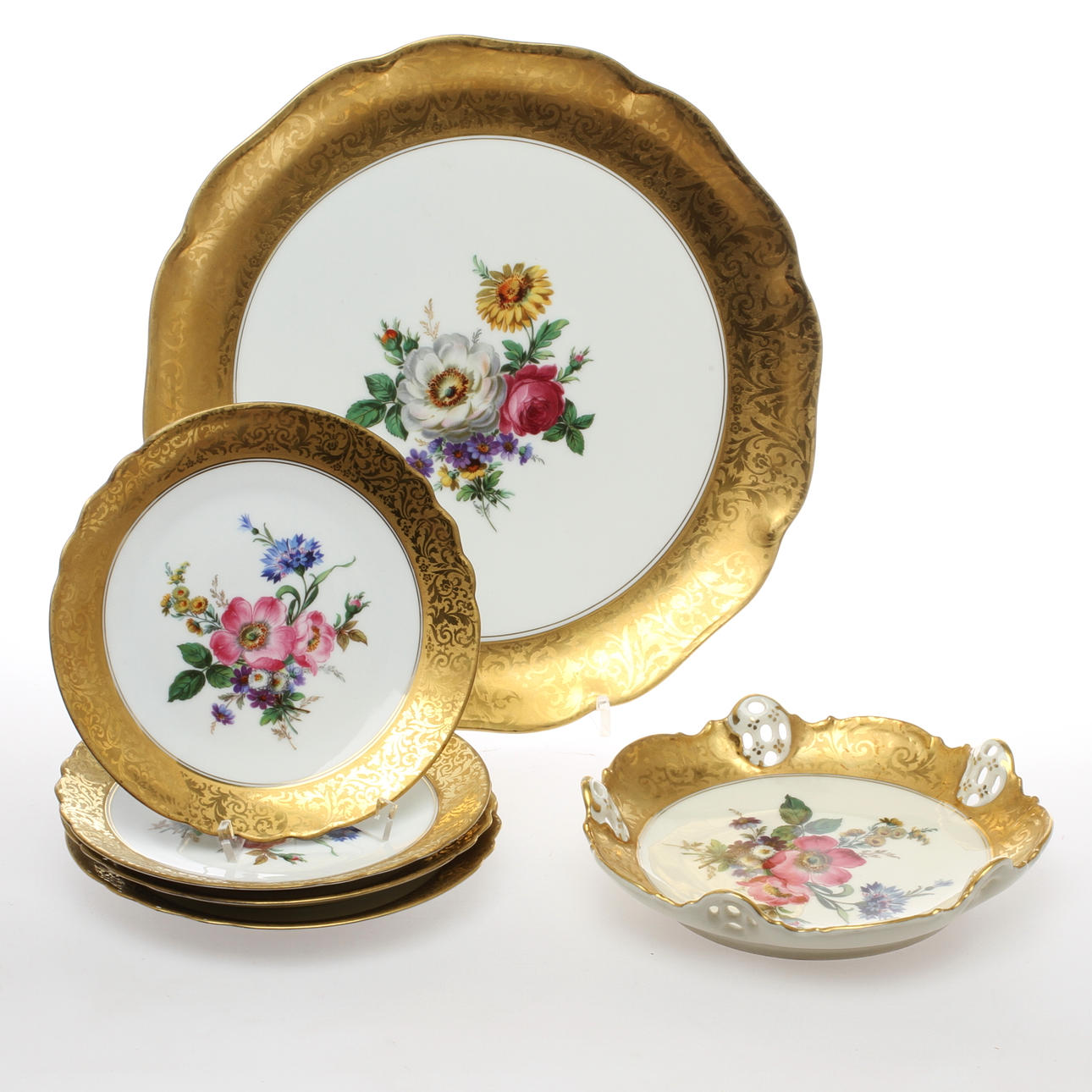 SERVISDELAR, 6 delar, porslin, "Hella", "Chrysantheme" samt "Moliere" Rosenthal Alt Brabant Gold.