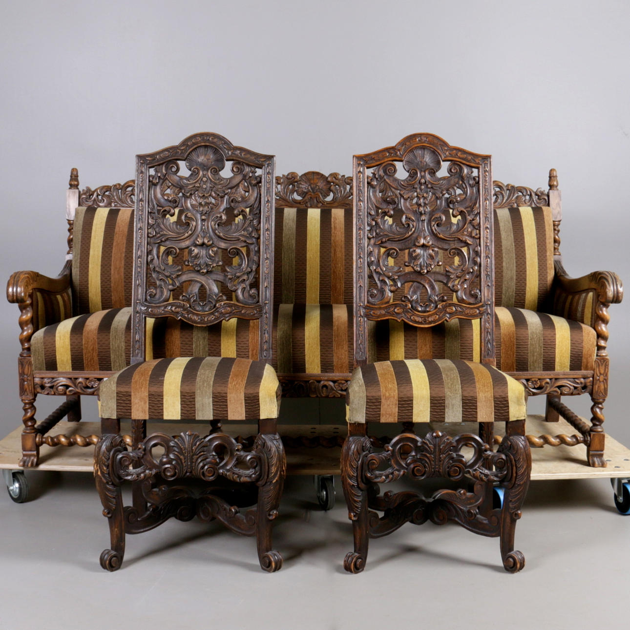 SOFFA, samt stolar, 3 delar, barockstil, 1900-tal.