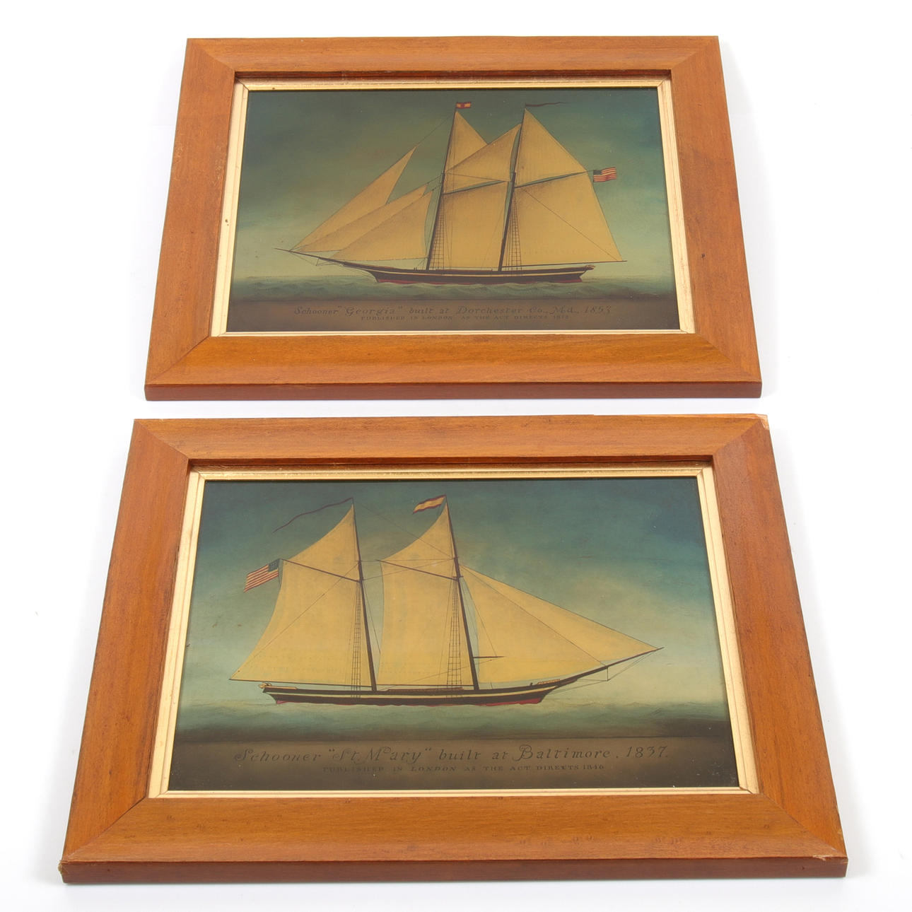 SCHIFFSBRETTER, 2 Stück Glasmalerei, 19. Jahrhundert.