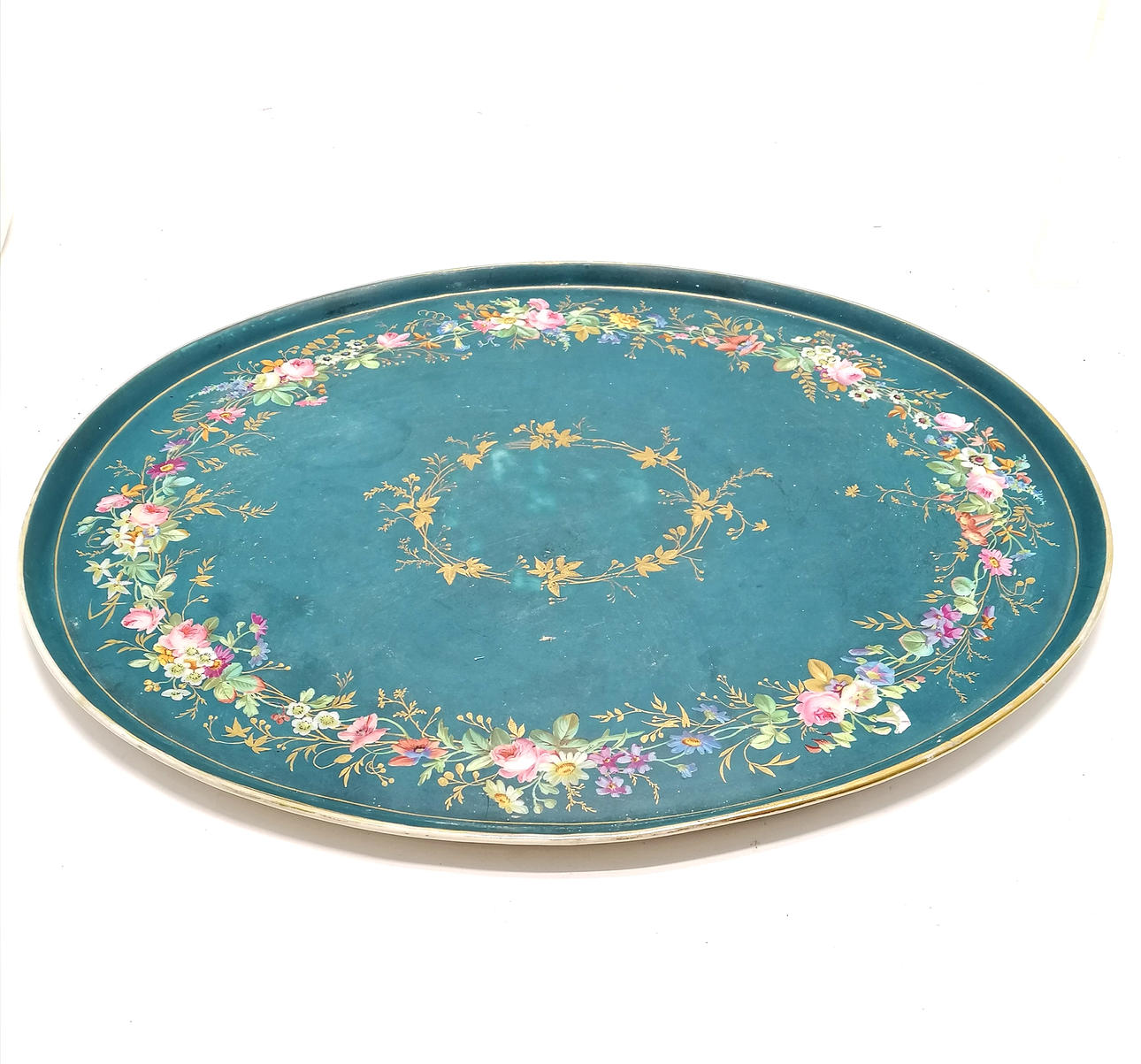 *LARGE ANTIQUE CONTINENTAL PORCELAIN OVAL TRAY.