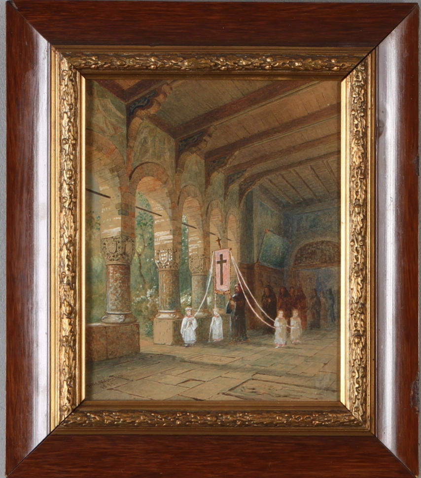 FRITZ AHLGRENSSON. Procession, akvarell med täckvitt, signerad och daterad 1894.