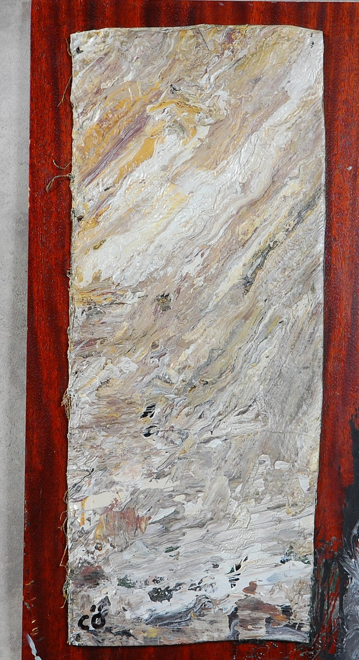 CALLE ÖRNEMARK. 1933-2015, olja på presenning, " Vargen i forsen " monogram signerad.