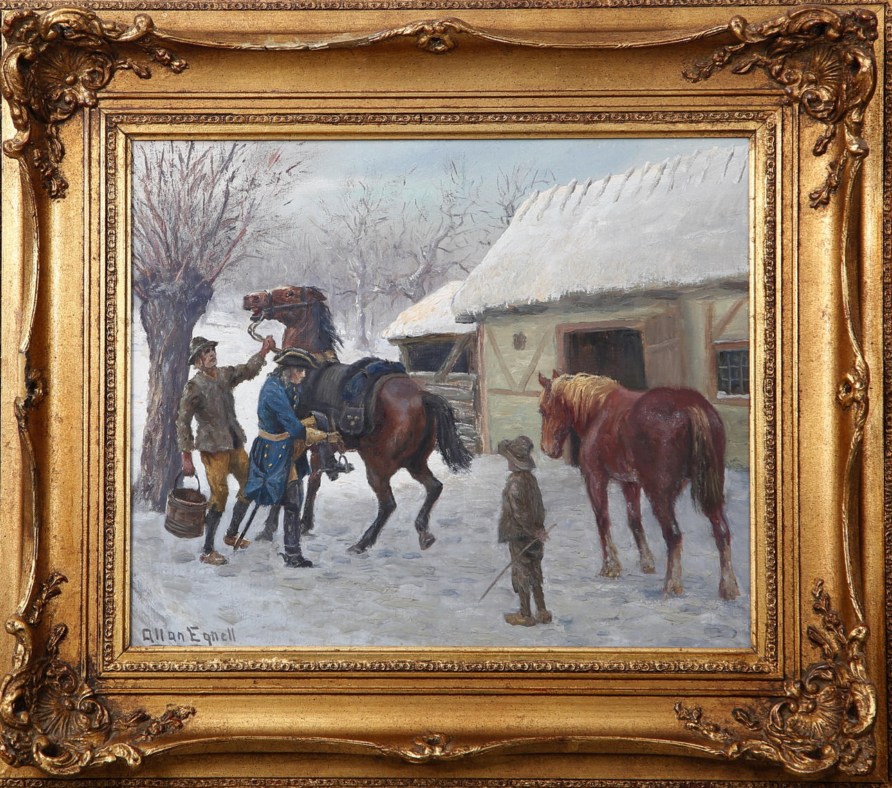 ALLAN EGNELL. Olja på duk,, Kurir vid hästombyte.