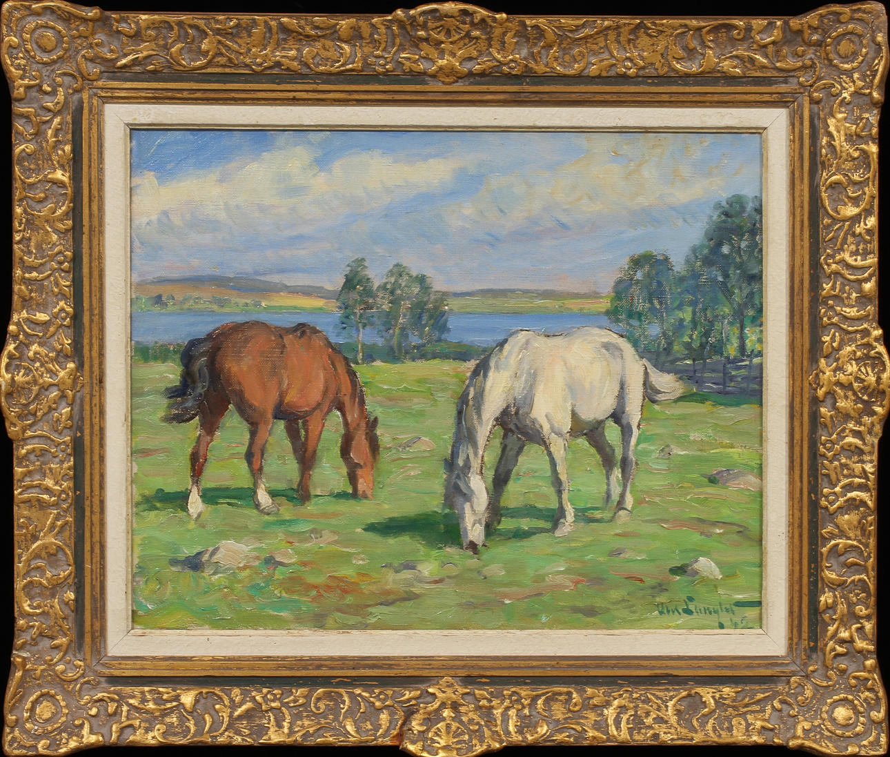 ALEXANDER LANGLET. hästar, olja på duk, sign.