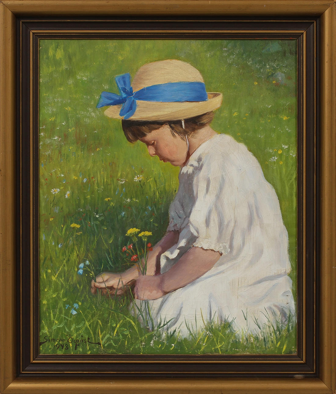 SIMEON ÖQVIST. Flicka på äng, olja på duk, sign o dat 1948.