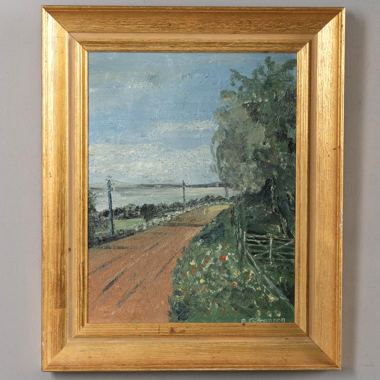 OIDENTIFIERAD KONSTNÄR. BACKGAMMON. Oil on panel, “Landsvägen”, signed and dated.