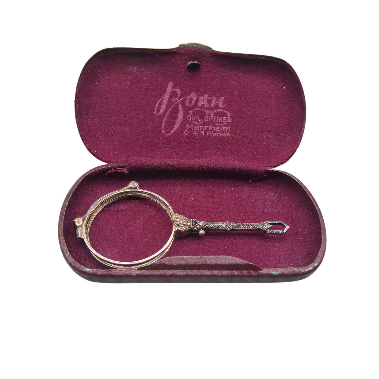 JUGENDSTIL LORGNETTE BESETZT MIT MARKASITEN, OHNE GLÄSER.