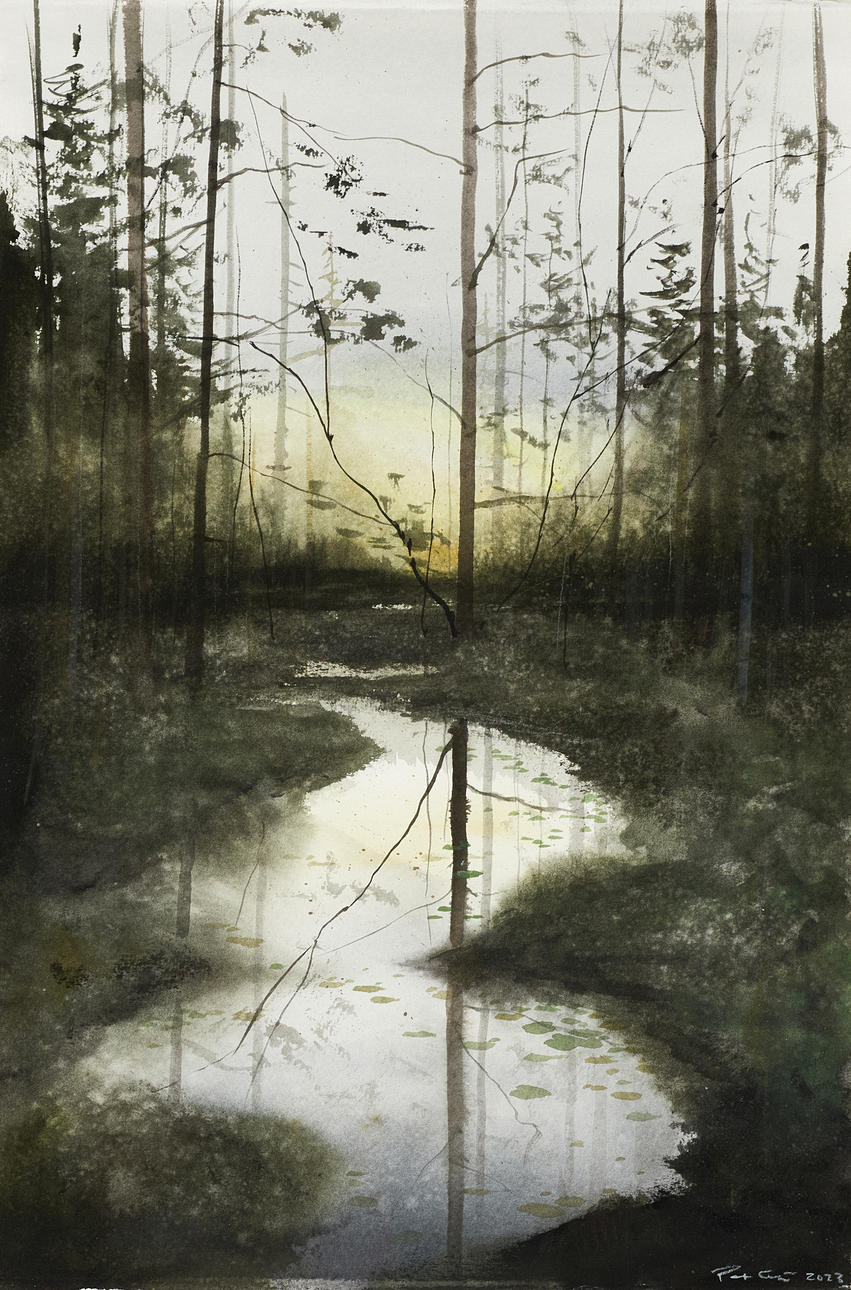PETER EUGÉN (FÖDD 1978). Watercourse, signed and dated 2023, watercolour.