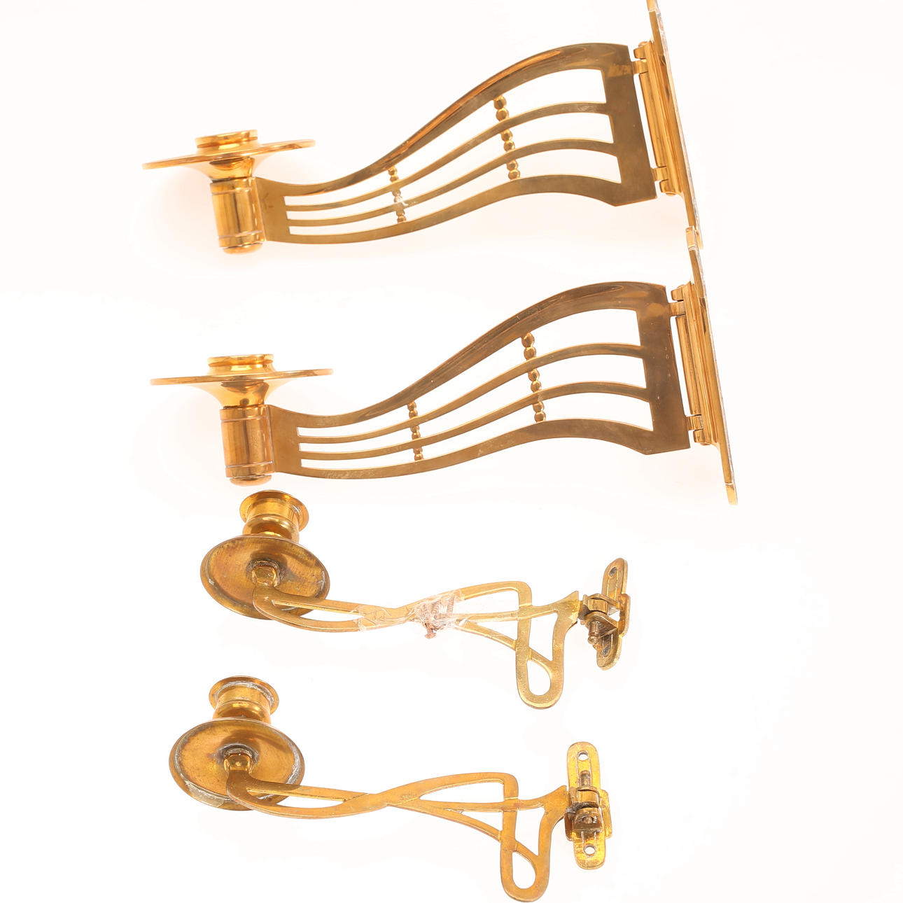 VÄGGLJUSSTAKAR, 2 par, mässing, jugend.