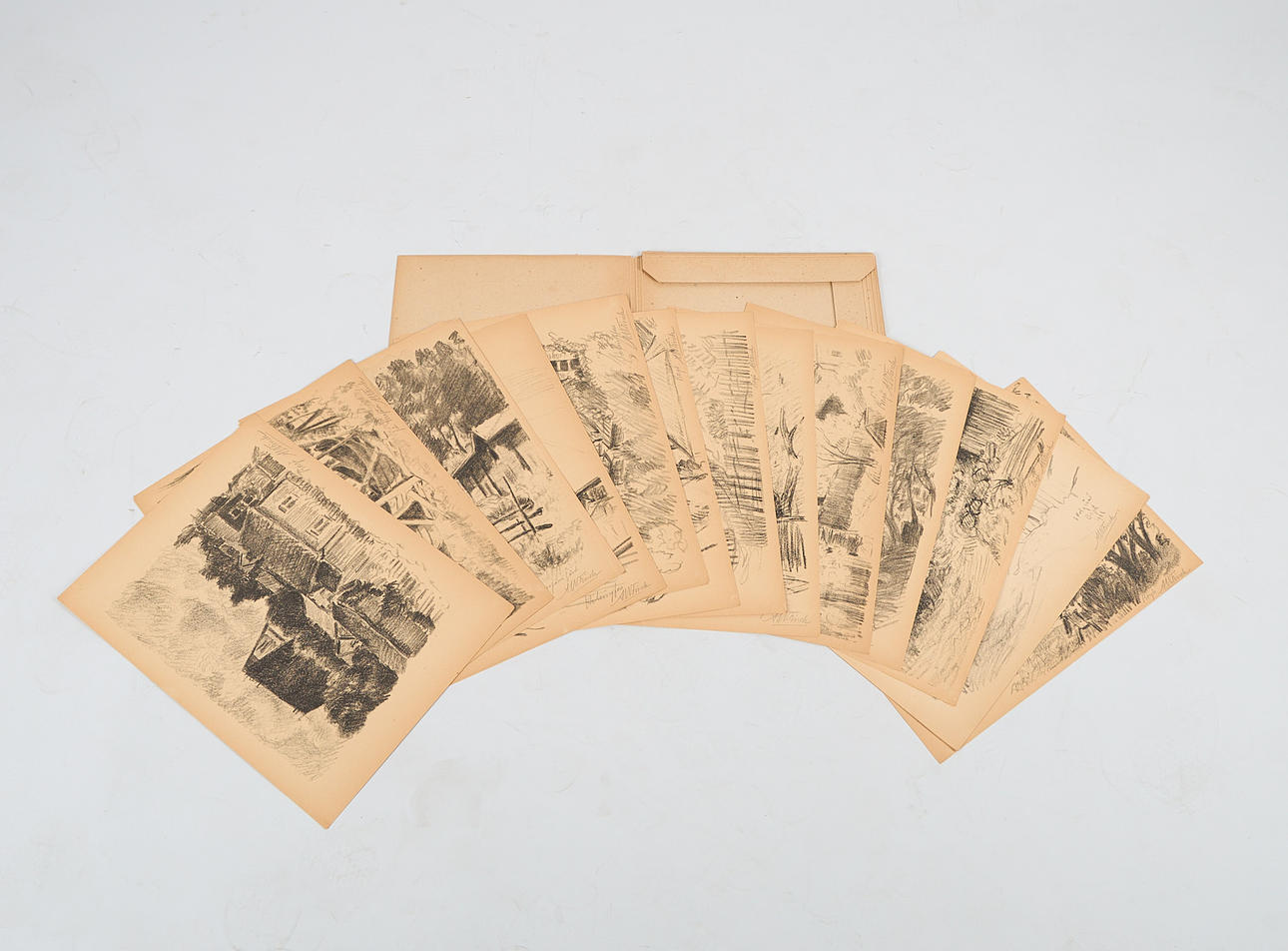 ALFRED WILLIAM FINCH. FOLDER WITH LITHOGRAPHS, 15 pieces, signed.