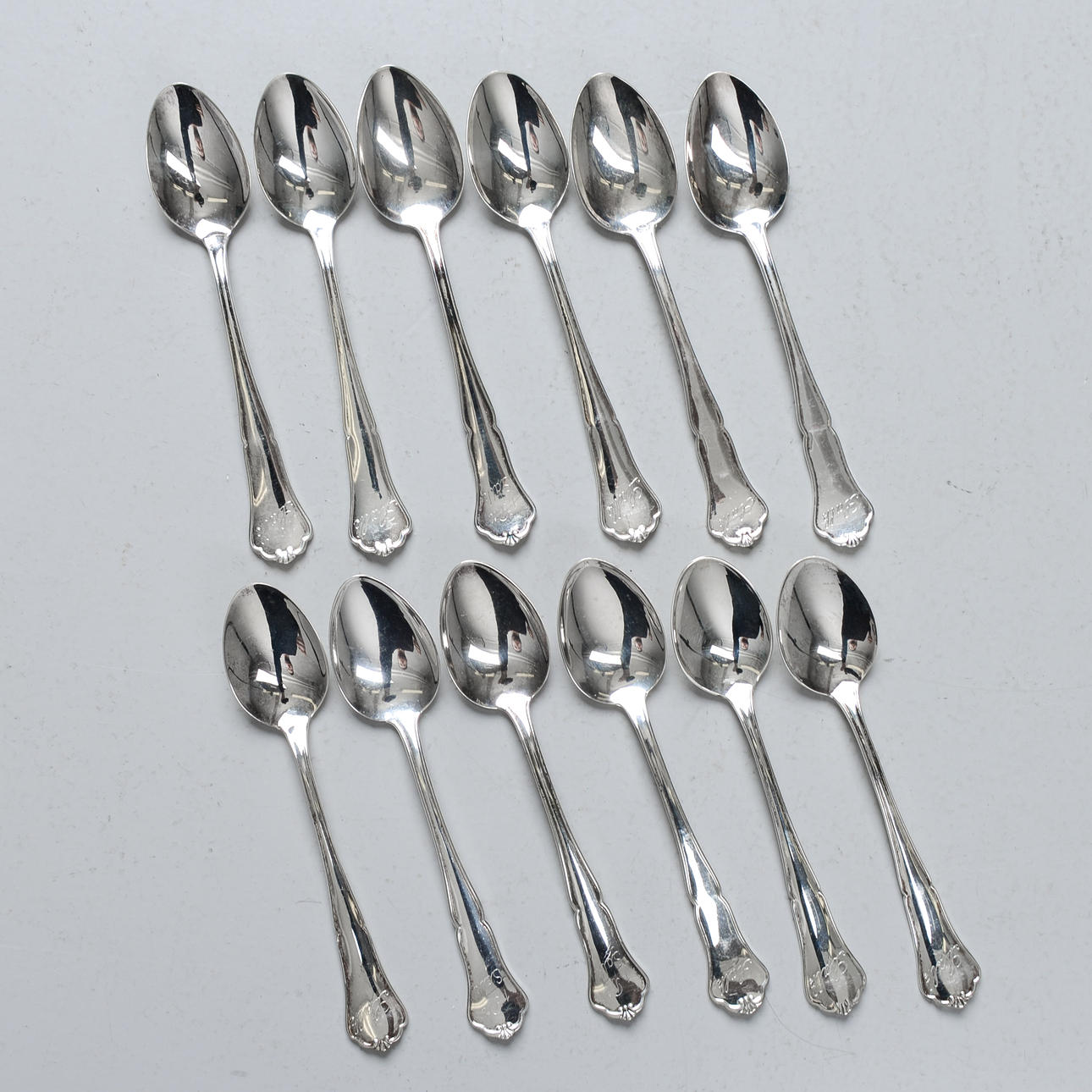 TESKEER, 12 stk, sølv, „Hansa“.