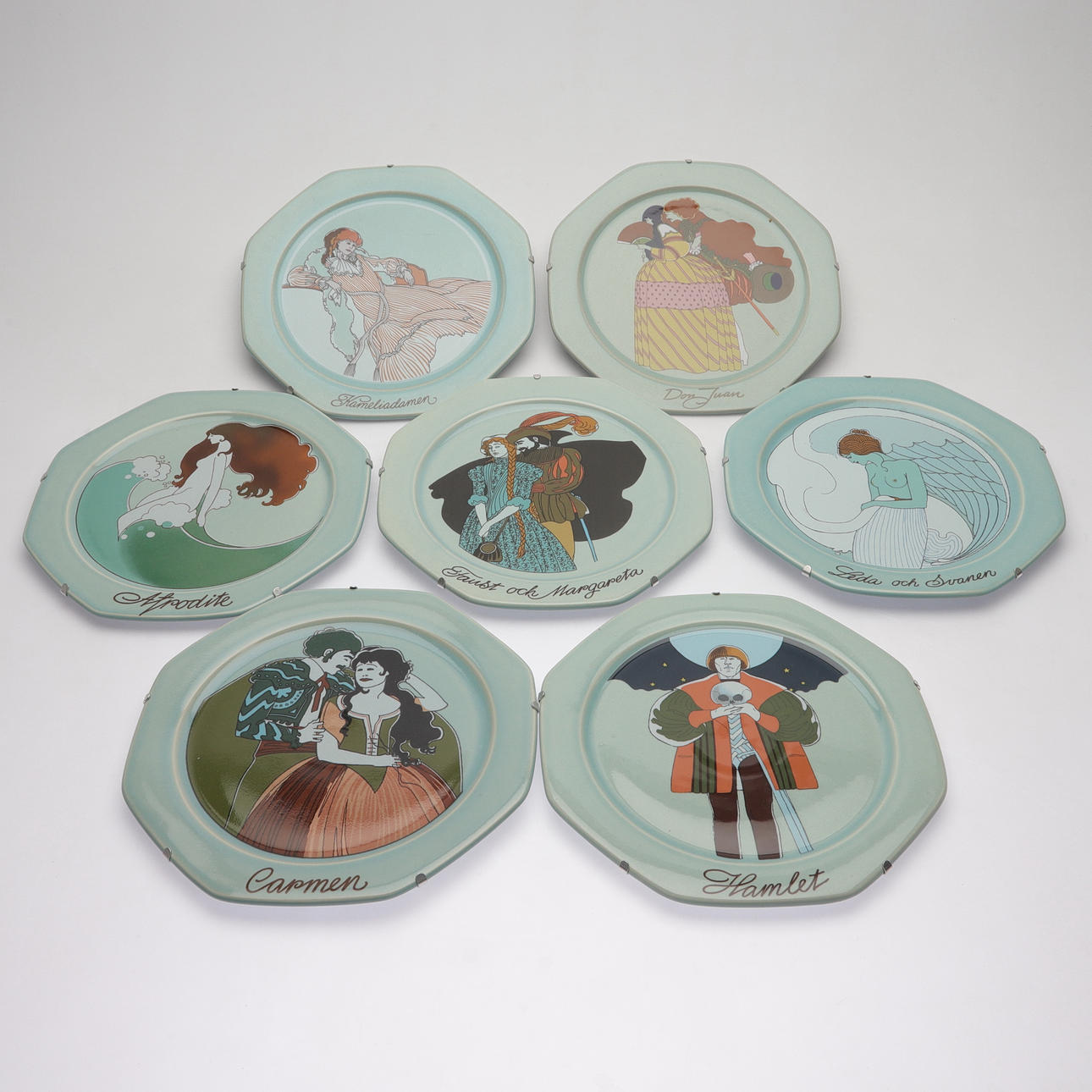ÅKE ARENHILL. platos coleccionables, 8 piezas, gres, Höganäs.