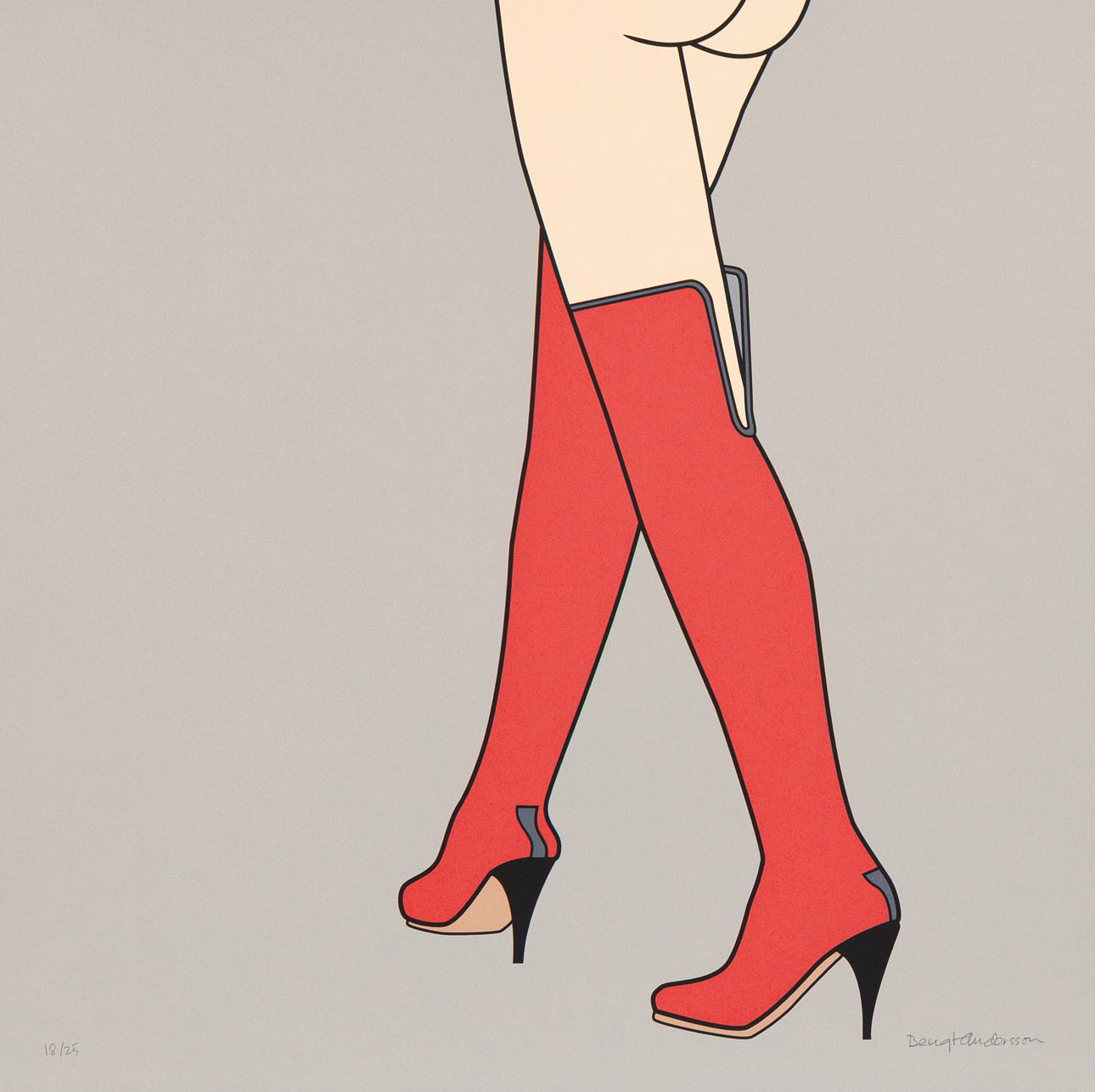 BENGT ANDERSSON. Red knee boots, silkscreen printed in colour, numbered 18/25 and signed.