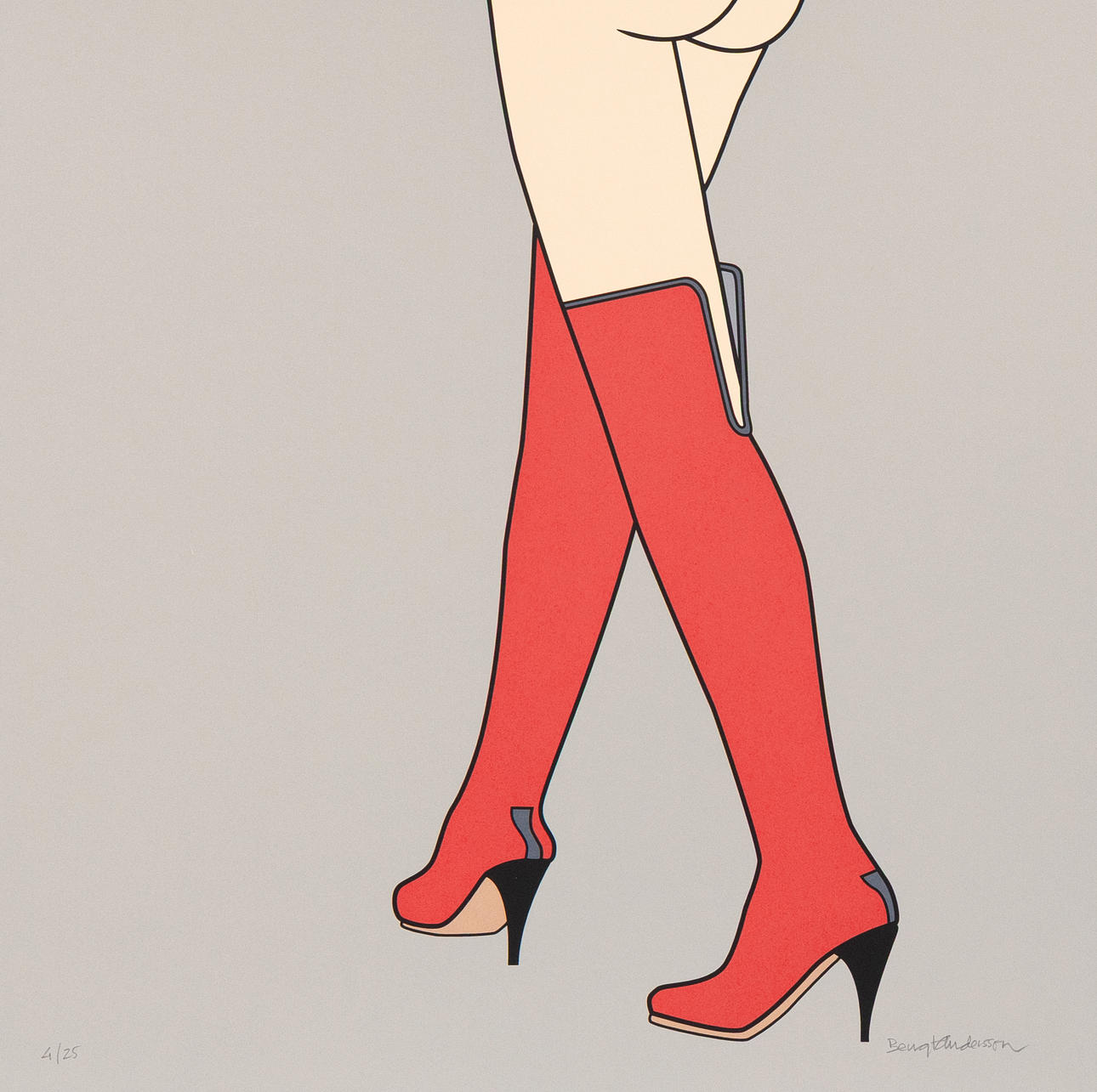 BENGT ANDERSSON. Red knee boots, silkscreen printed in colour, numbered 4/25 and signed.