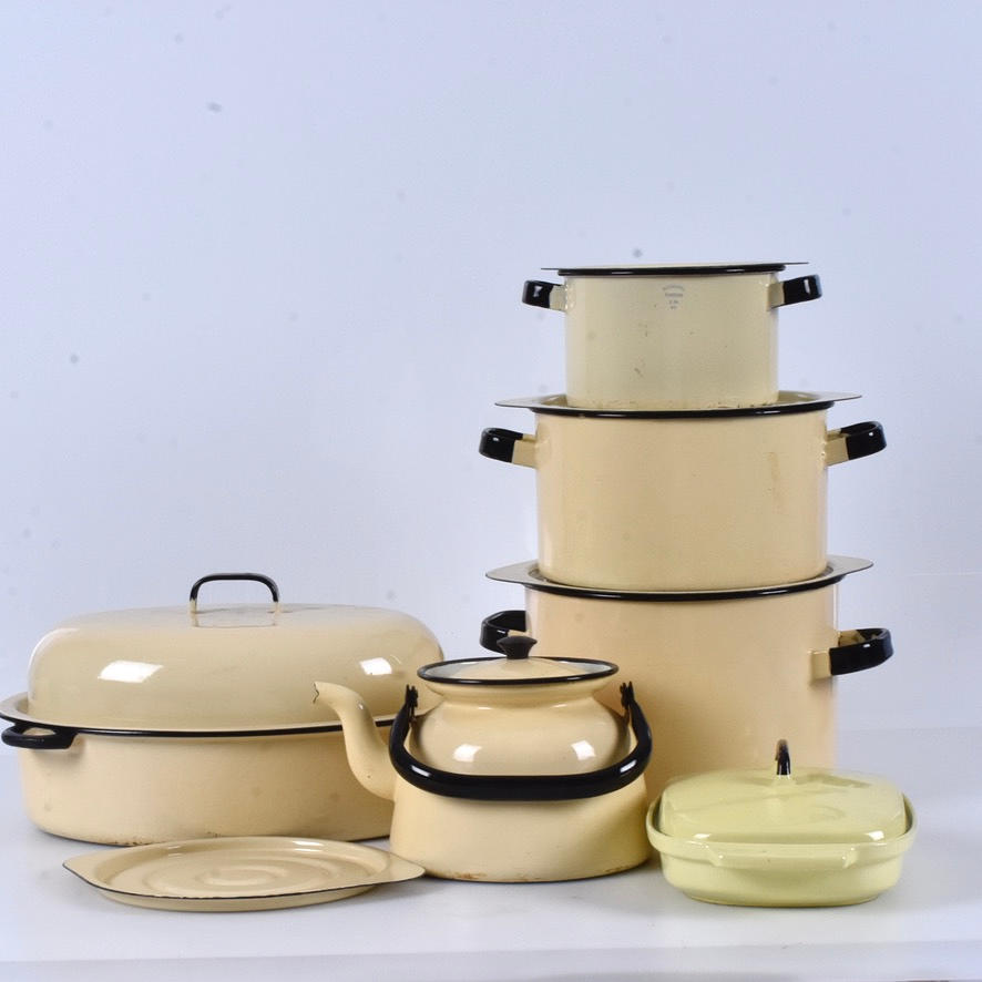 MATSERVIS, 6 delar, emaljerad, bl a Kockums.