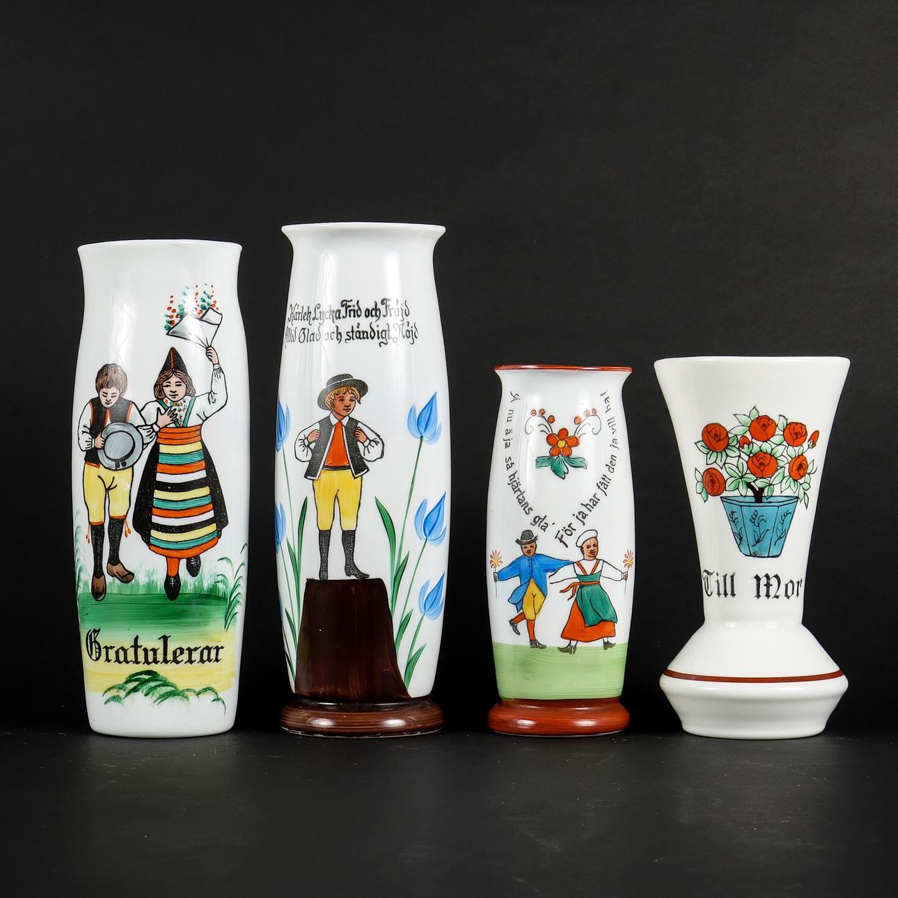 Four blown vases, 20th century.