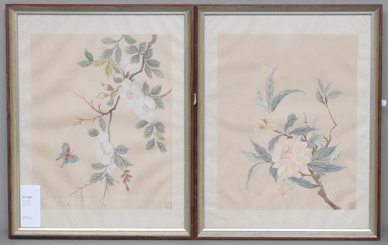 OIDENTIFIERAD KONSTNÄR. Sidenmåleri, 2 st, Kina, 1900-tal.
