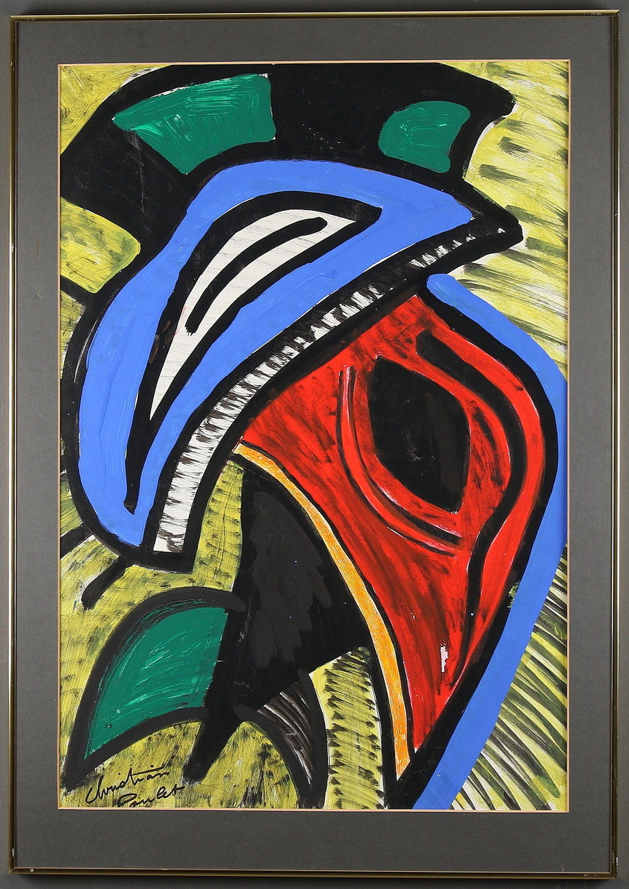 CHRISTIAN POULET. Gamnacke, akryl på papper, signerad.