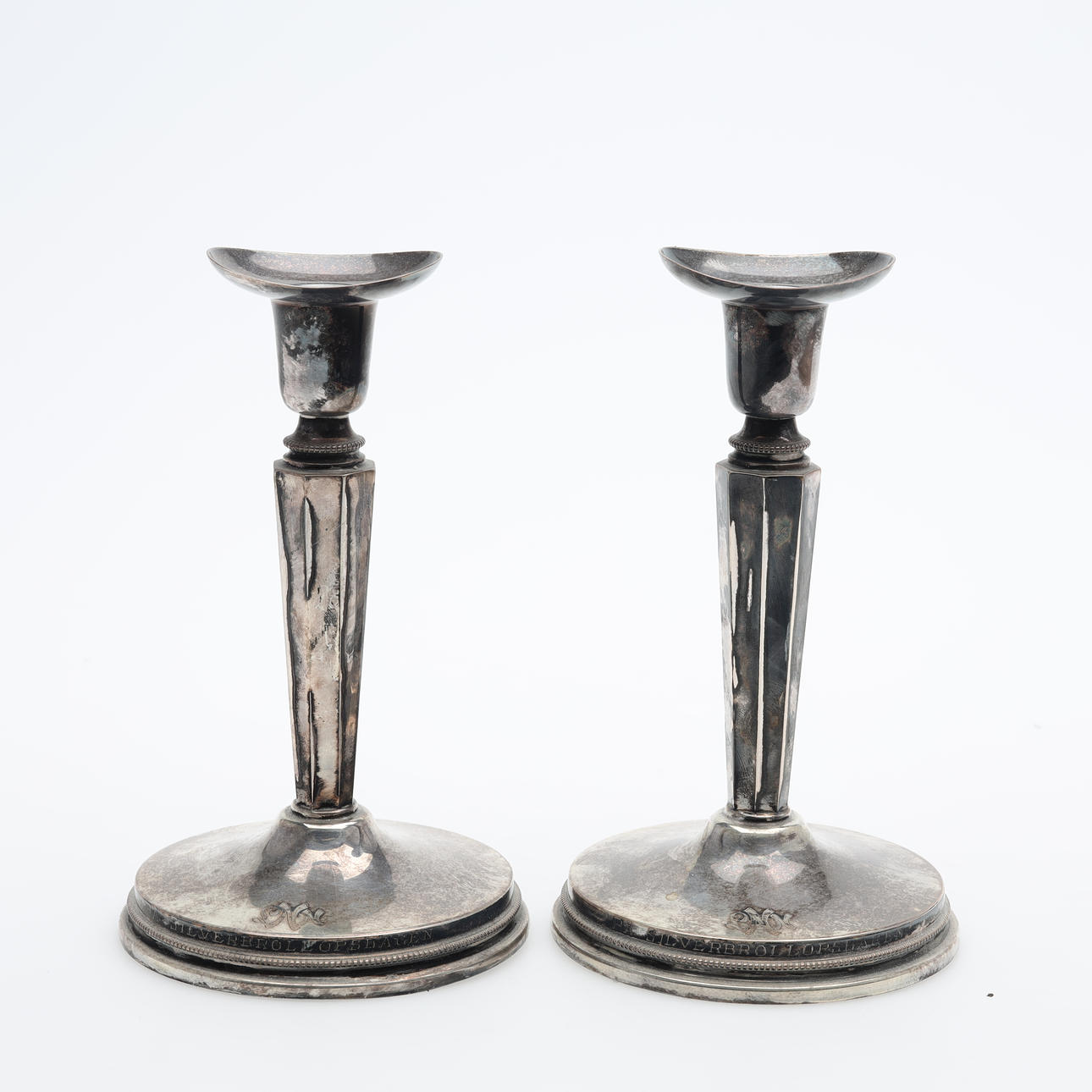 CANDLESTICKS pair silver gross weight approx. 418 grams.