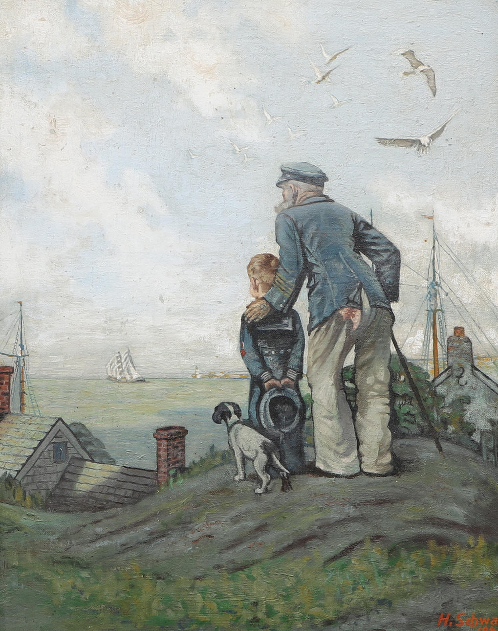 HANS SCHWARZ. Oil on canvas, coastal motif, signed, dated 1945.