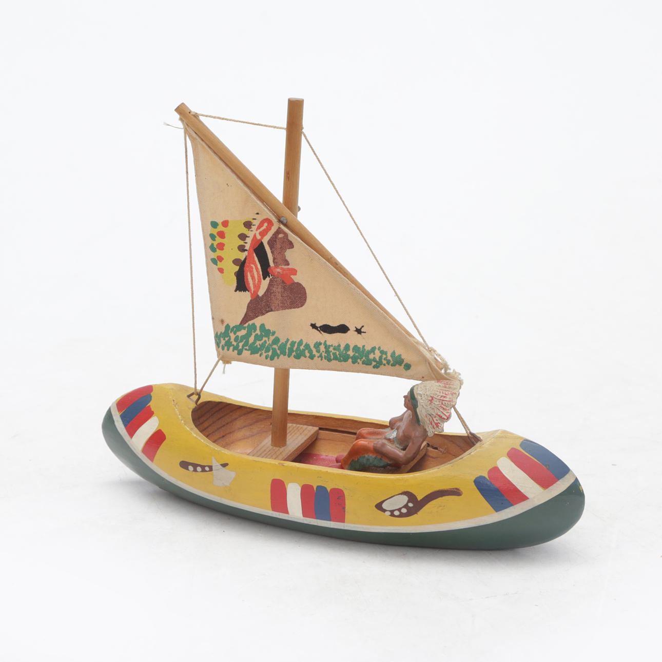TOY BOAT, with elastoline or lineol indian.
