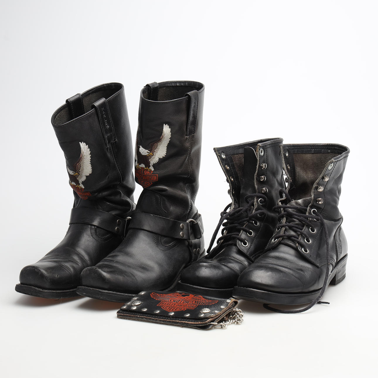 BOOTS, 2 pairs and WALLET, Harley-Davidson.