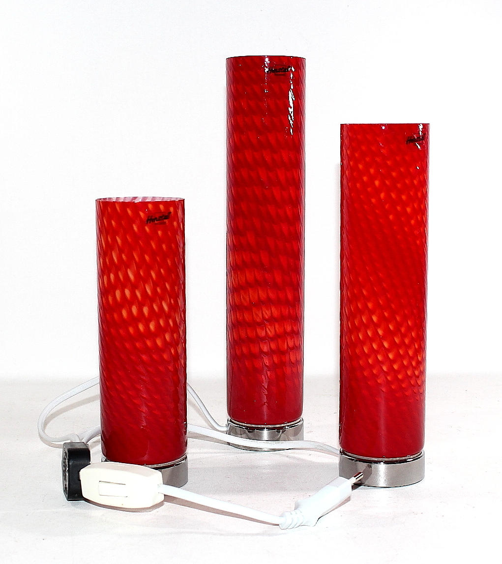 BORDSLAMPA, glas, metall, röd, Herstal Danmark.