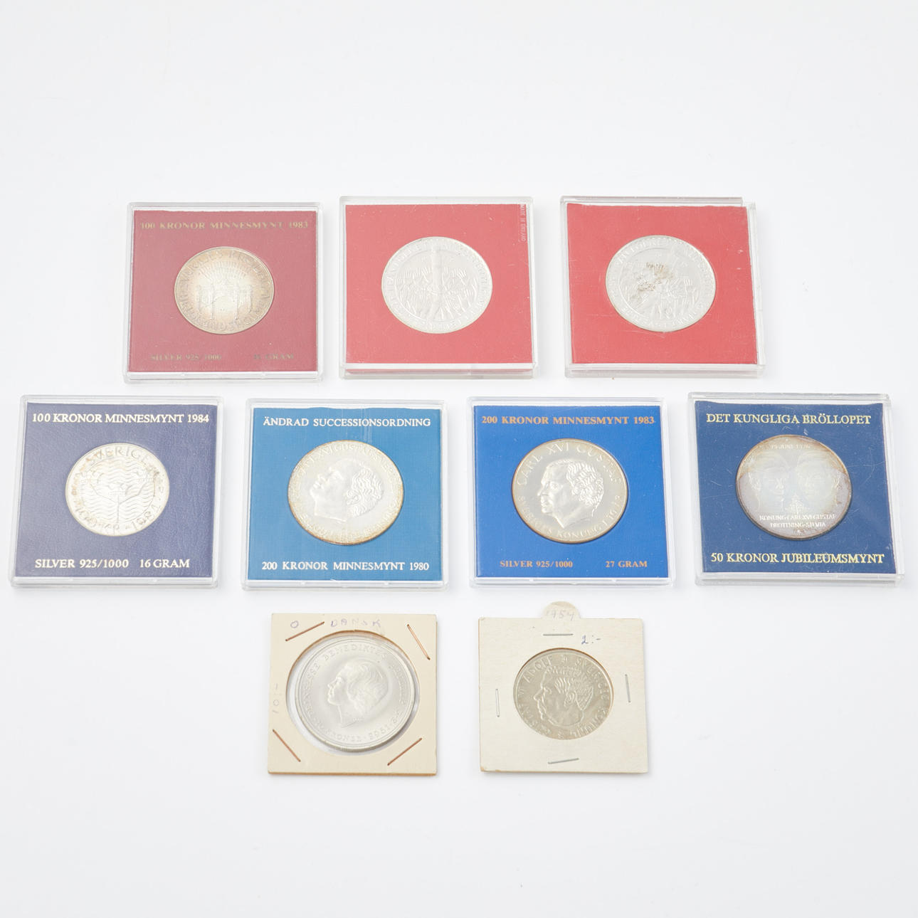 GEDENKMÜNZEN. 7+2 dlr, Sterlingsilber, 1970-80er.