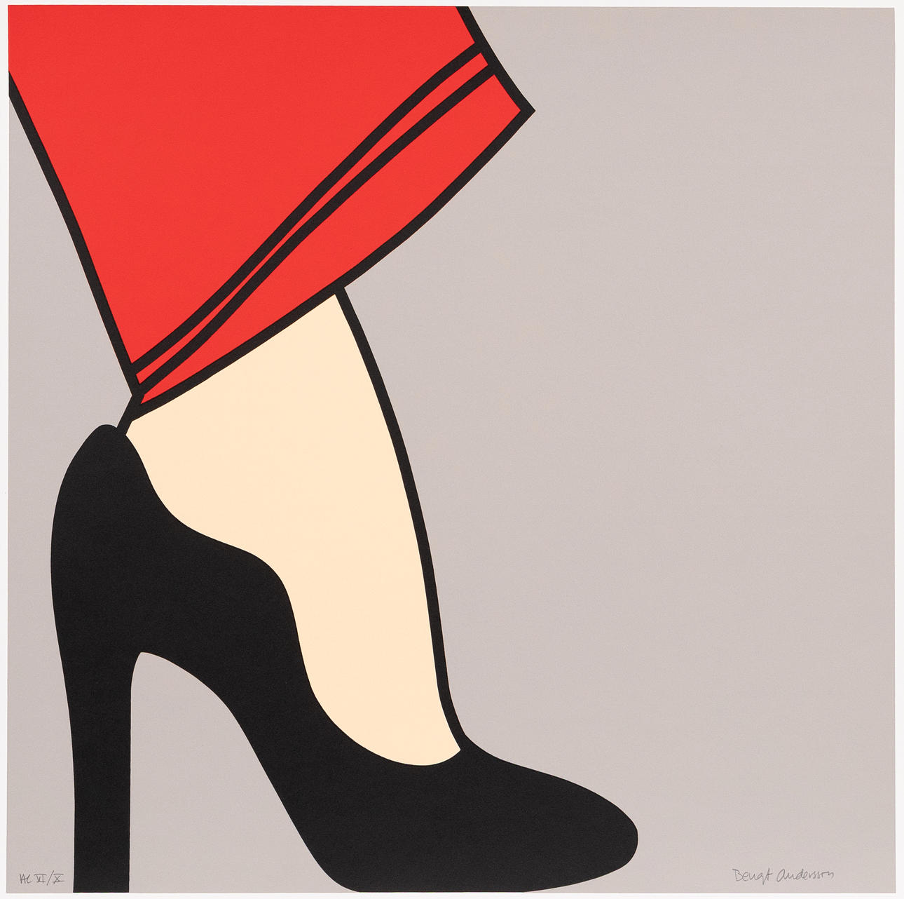 BENGT ANDERSSON. Black high-heeled shoe, silkscreen printed in colour, numbered HC 6/10 and signed.