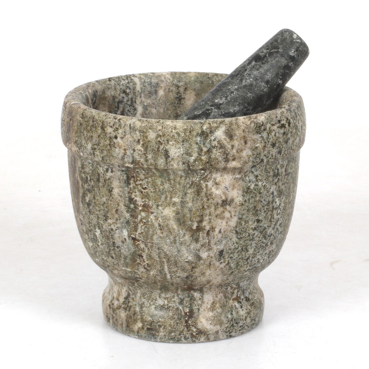 A marble mortar with pestle, 20th century.