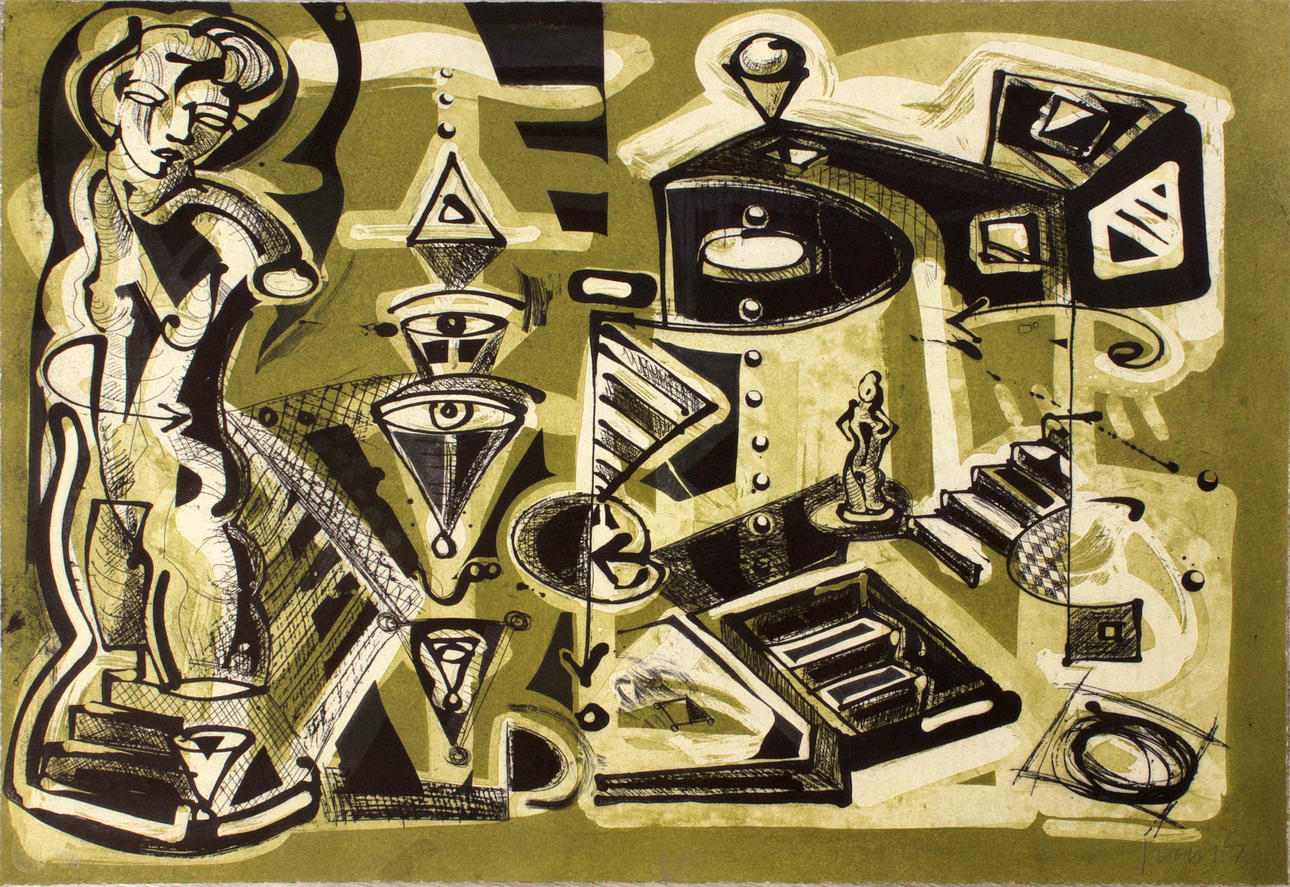 JUAN SEBASTIÁN BARBERÁ DURÓN  (1964). “GREEN DECANTATION” (2004), COLOR ETCHING ON PAPER, SIGNED AND NUMBERED, SERIES 44/99.