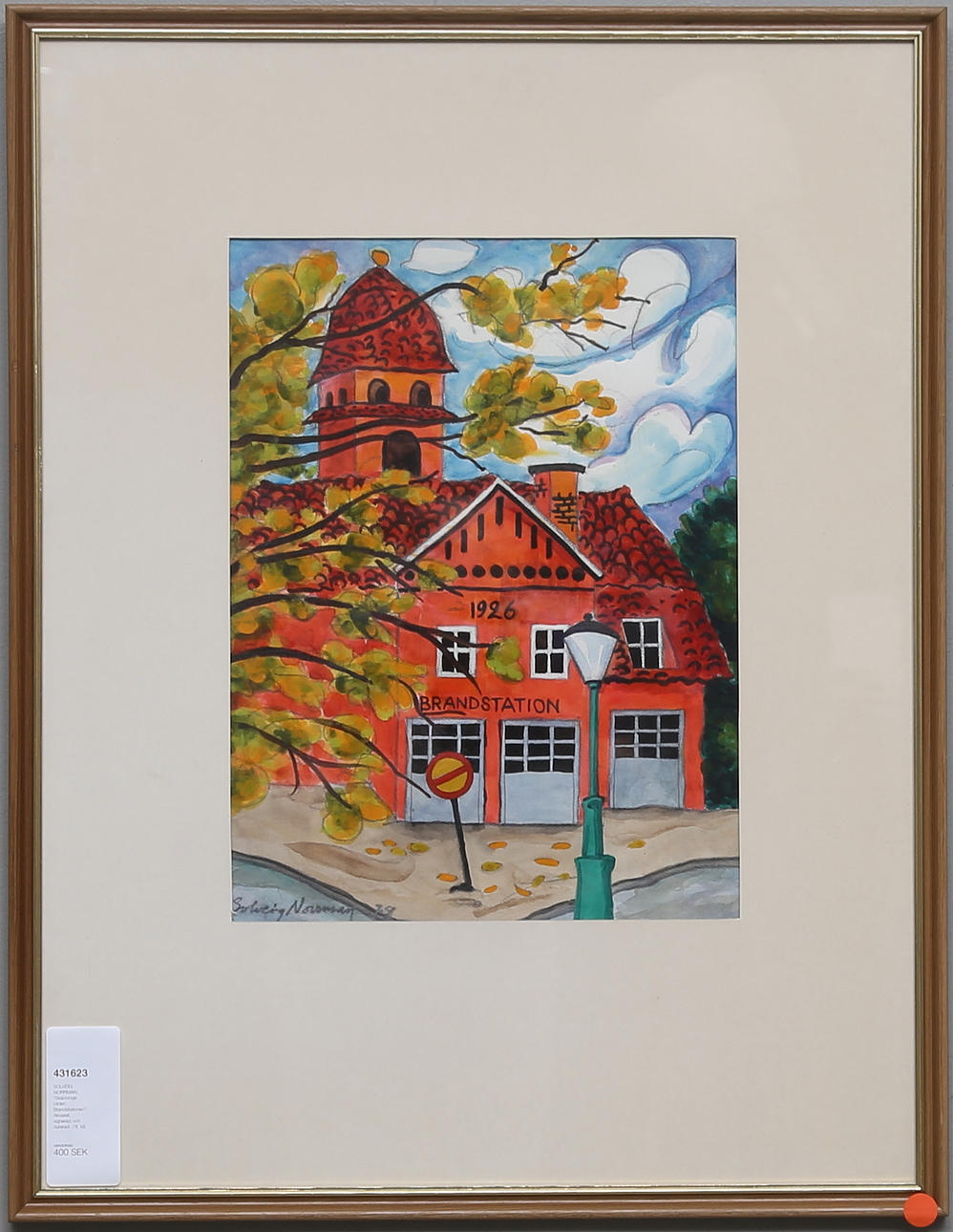 SOLVEIG NORRMAN. "Skänninge bilder: Brandstationen". Akvarell, signerad och daterad -78.