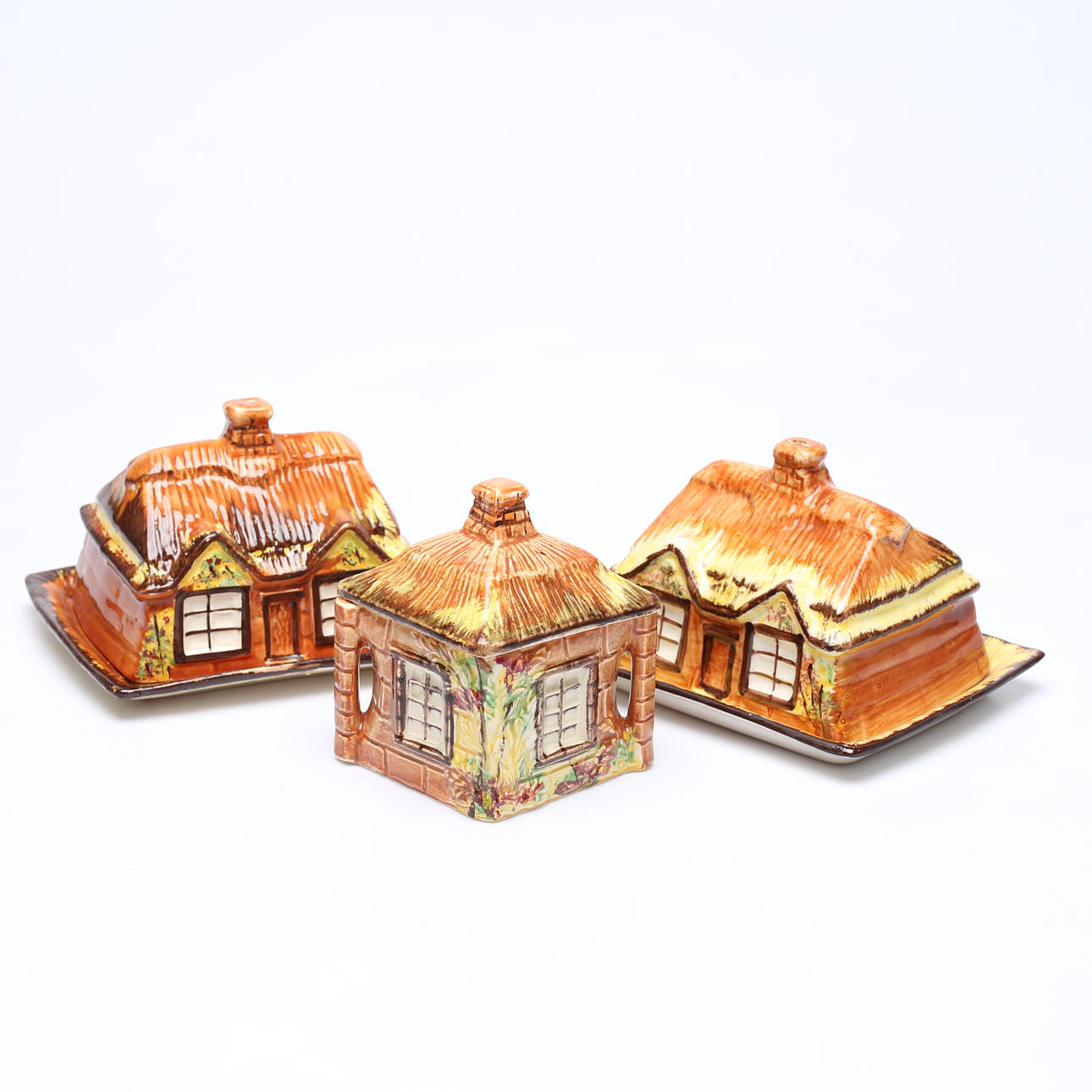 CHEESE CUPS/BUTTER SWAPPERS 2 pcs and SUGAR BOWL with LID, Price Brothers, Cottage Ware England.