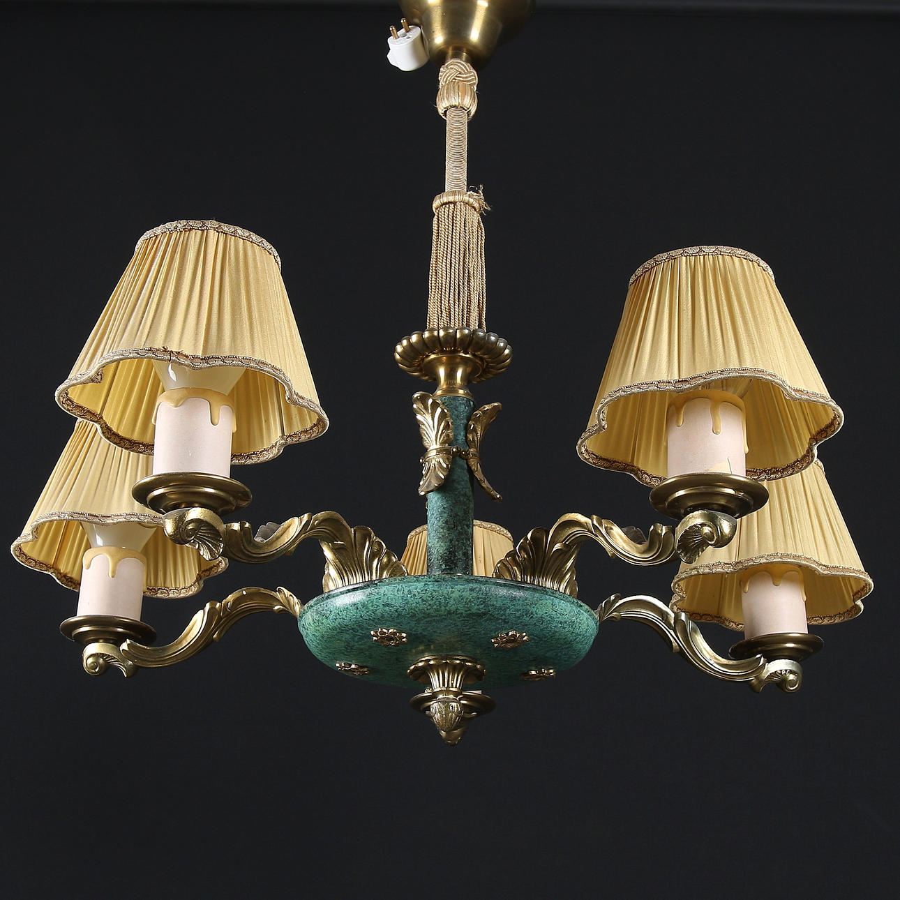 TAKLAMPA, grönpatinerad metall och mässing, Art Deco, 1930-tal.