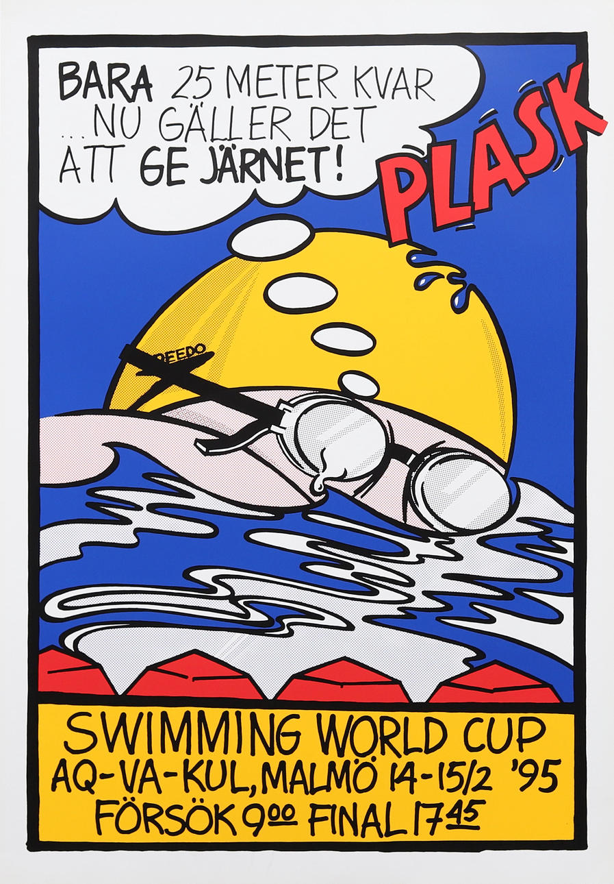 POSTER, Swimming Word Cup Malmö 1995, screen print, unsigned.