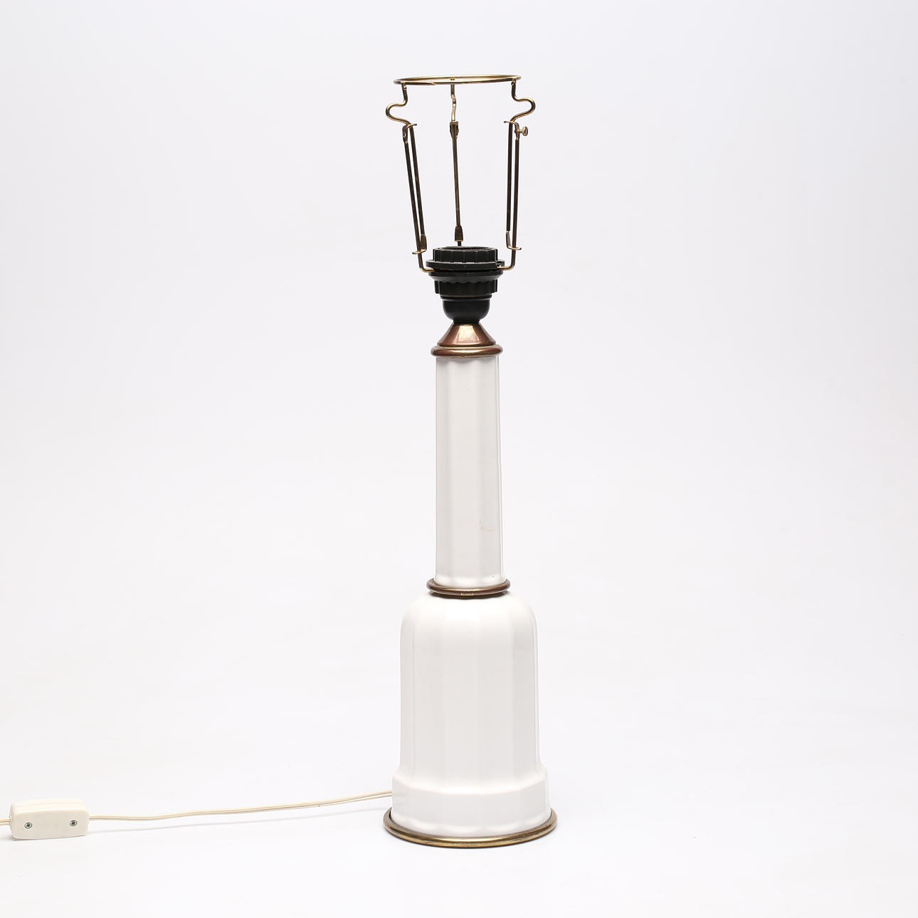 A ceramic and brass table lamp, probably Heiberg, Denmark.