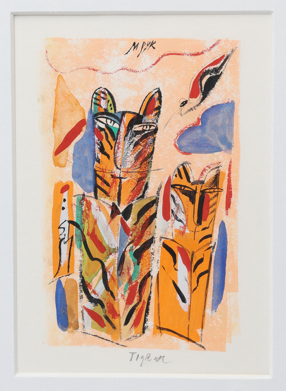 MADELEINE PYK. Gouache, Tiger, signeret.