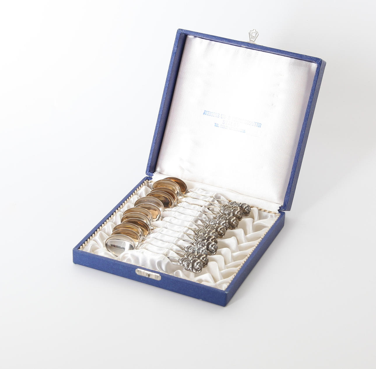 COFFEE SPOONS IN SCHATULL, 12 pcs, silver, “Rosen”, 1966.