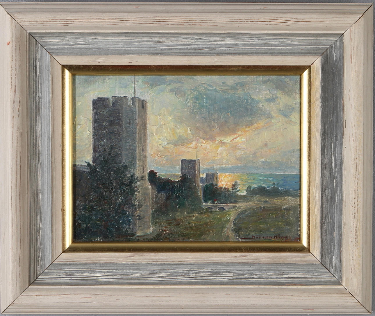 HERMAN HÄGG. Visby RIngmur, olja på pannå, signerad.
