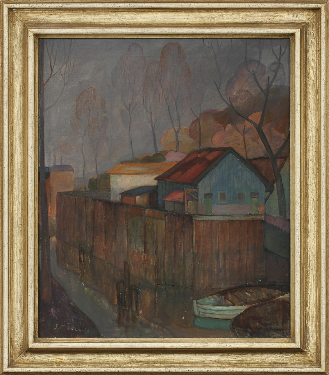 SVEN MOELL. Hus vid Mölndals ån. Olja på duk, signerad.