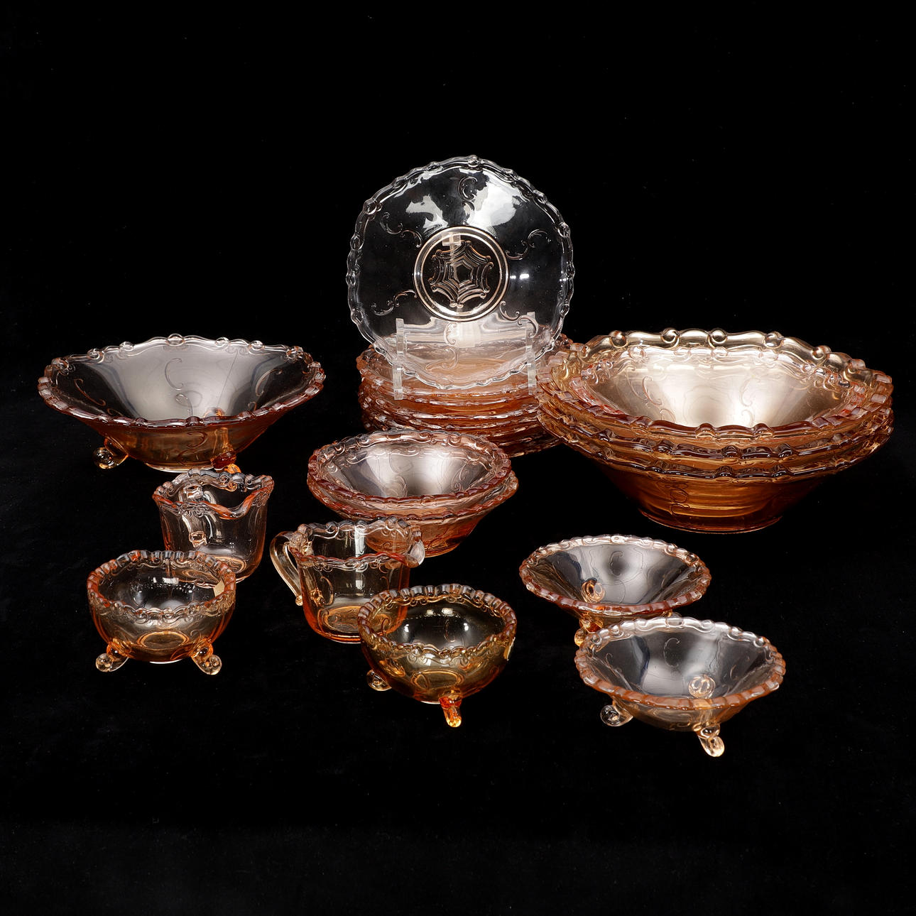 A set of 21 glass objects, pressed glass, Johansfors, first half of the 20th century.